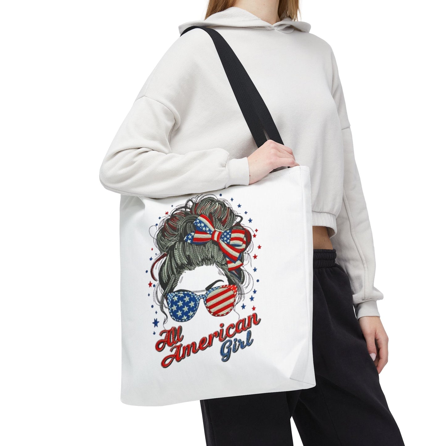 #250 "All American Girl" Patriotic Messy Bun Tote Bag
