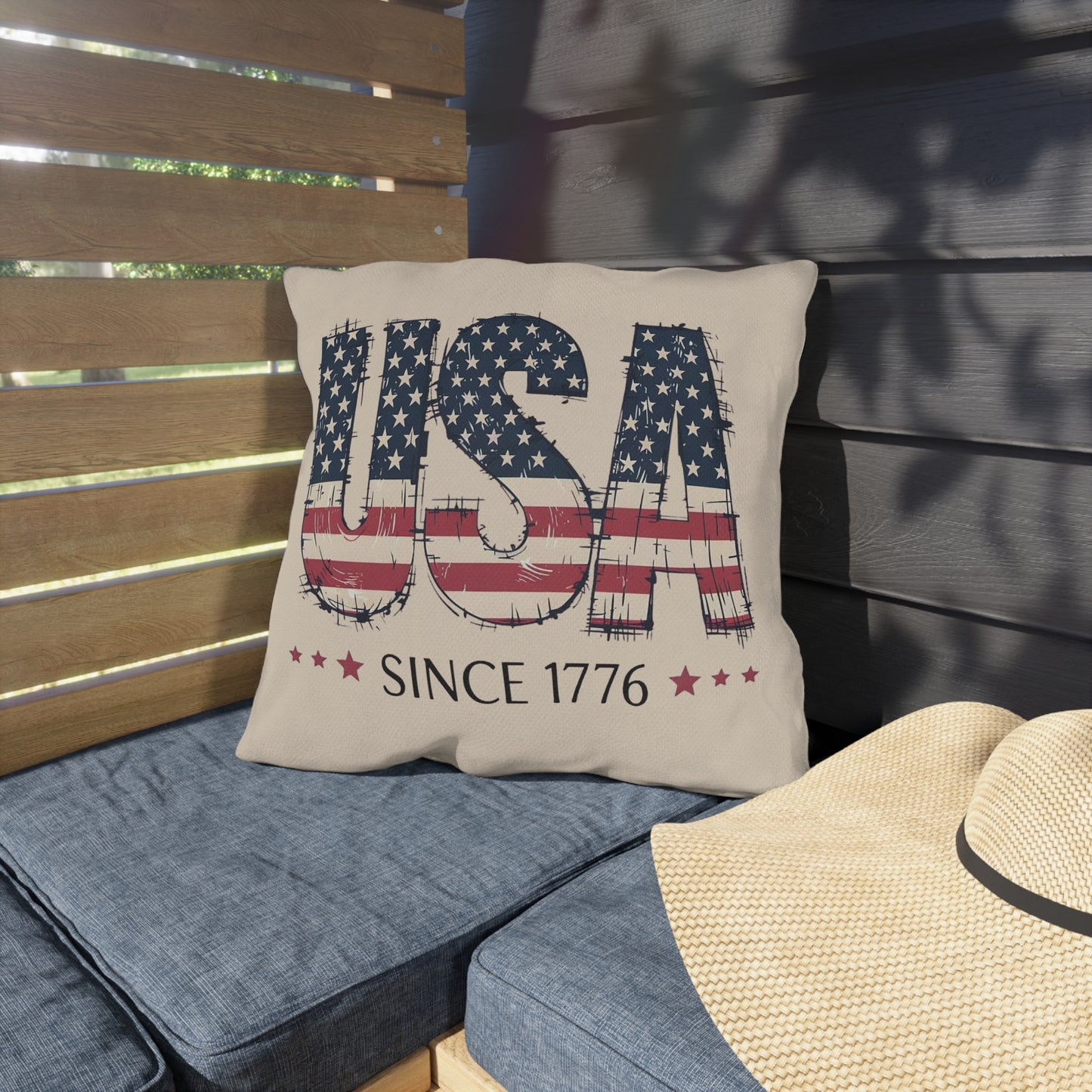 #250 USA Flag "USA Since 1776" Patriotic Outdoor Throw Pillow