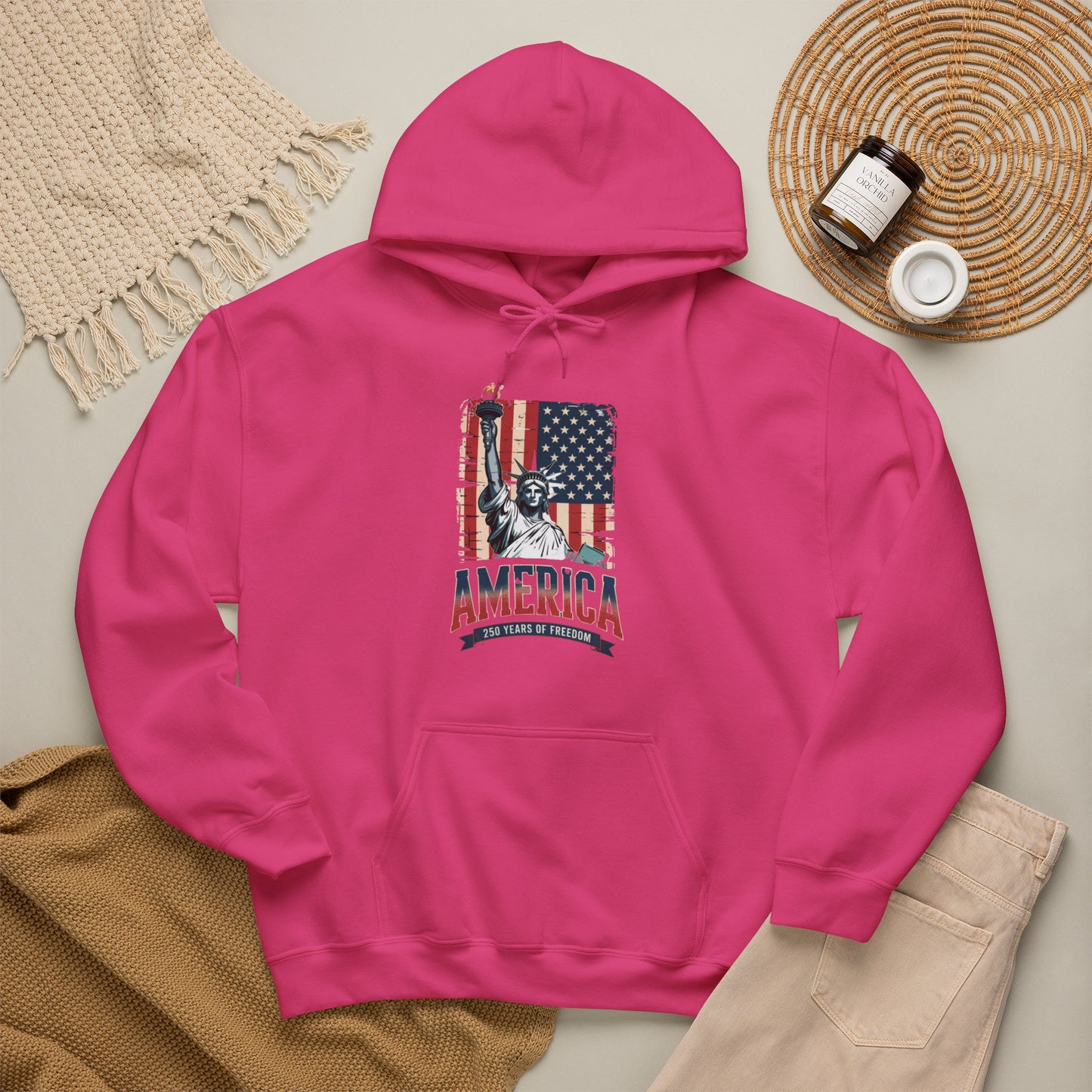 #250 Statue of Liberty American Flag 'America' Patriotic Independence Day Hoodie