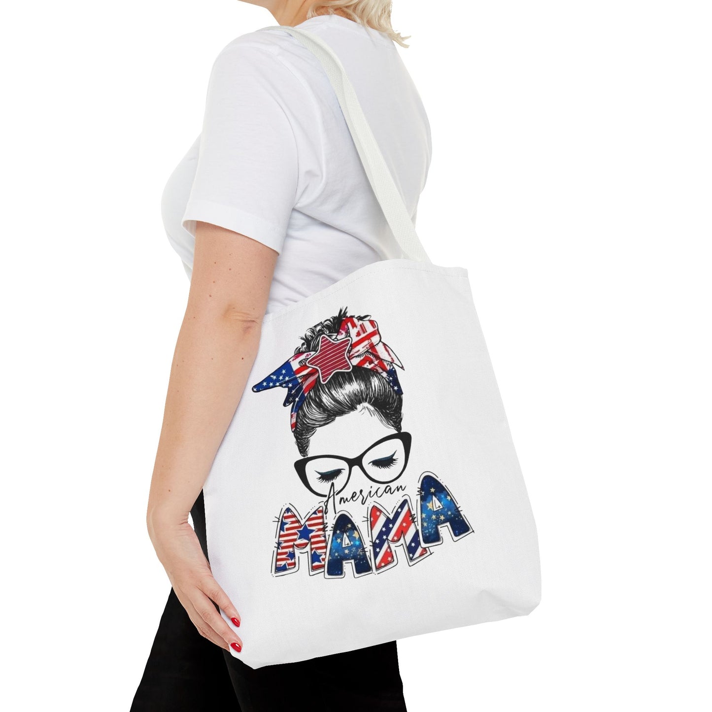 #250 Mama USA Flag Messy Bun Tote Bag