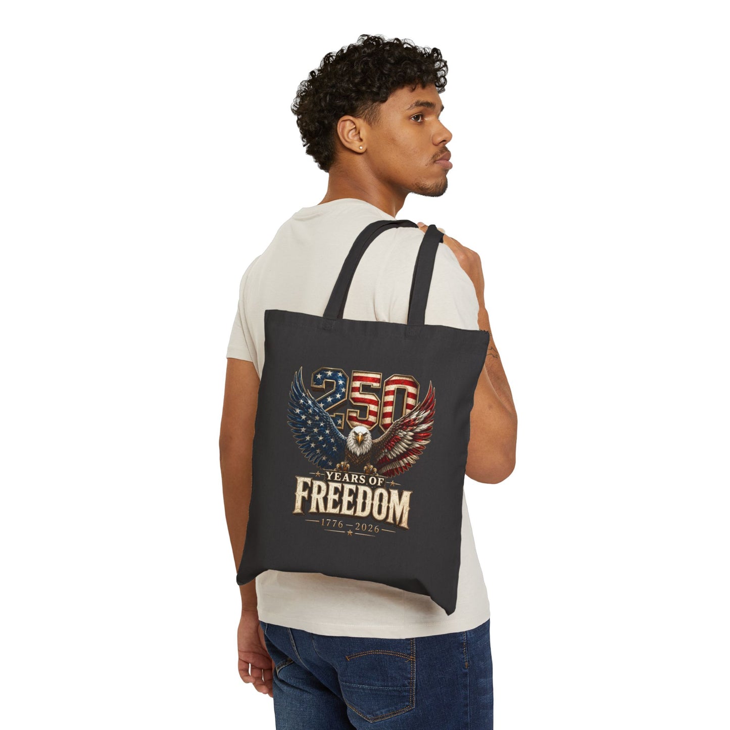 #250 250 Years of Freedom Eagle Patriotic American Flag Anniversary (1776–2026) Canvas Tote