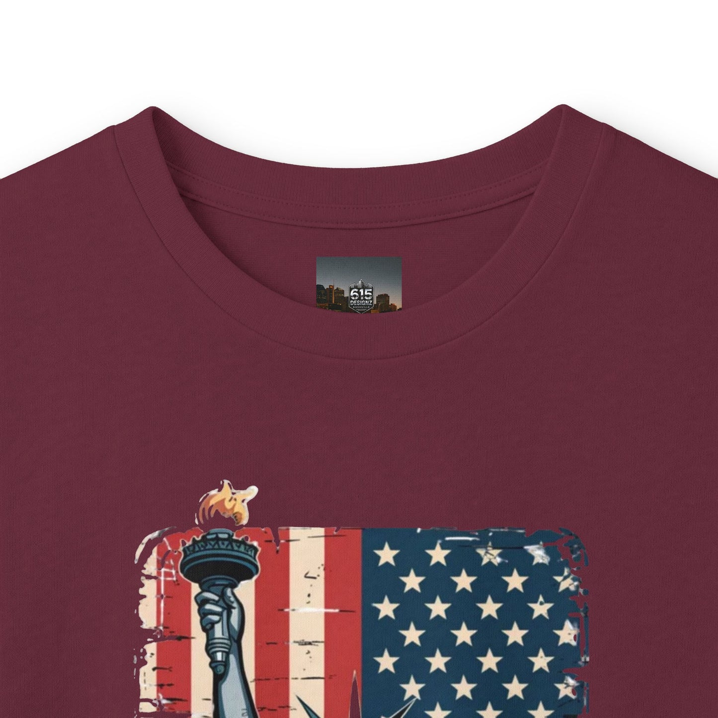 #250 Statue of Liberty American Flag 'America' Patriotic Independence Day Long Sleeve Tee