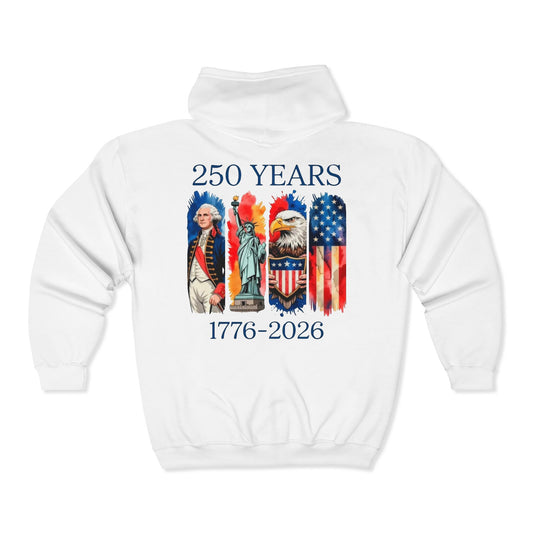 #250 250 Years American History Celebration 1776–2026 Patriotic Zip Hoodie