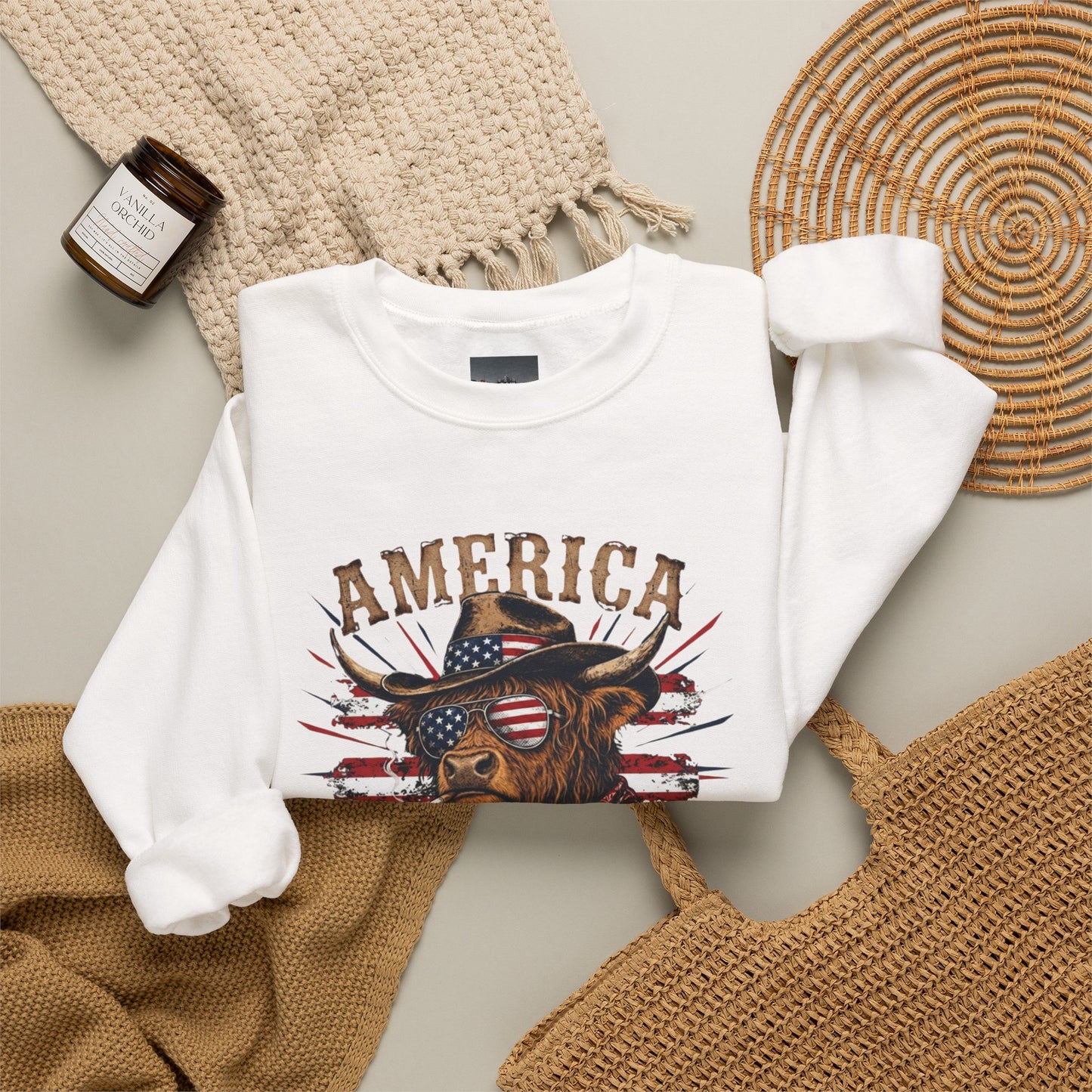 #250 America 250 Strong Patriotic Bull with American Flag Sweatshirt