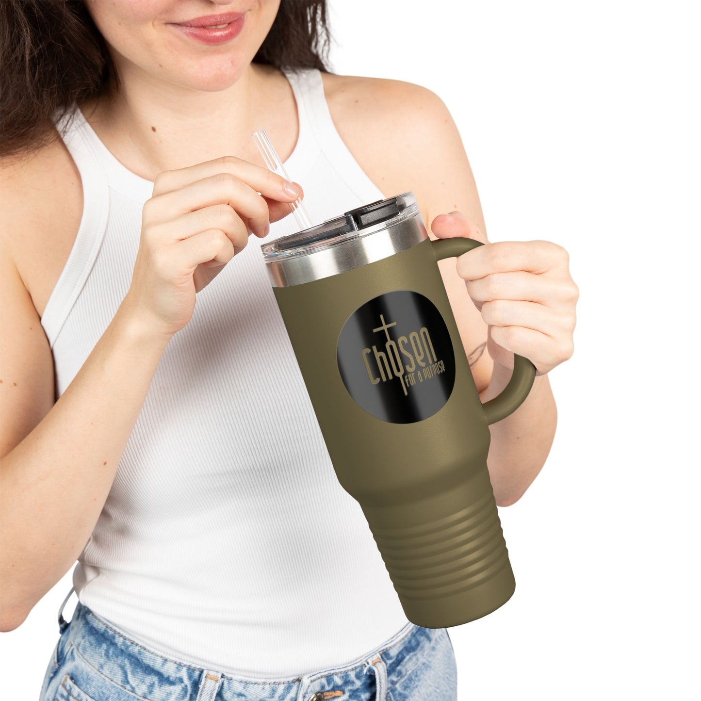 Chosen for a Purpose 40oz Insulated Travel Mug — Faith Logo Stainless Tumbler