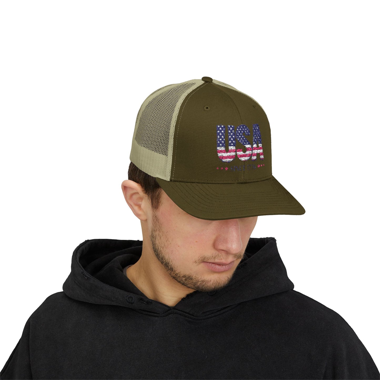 #250 USA Flag "USA Since 1776" Patriotic Snapback Trucker Cap