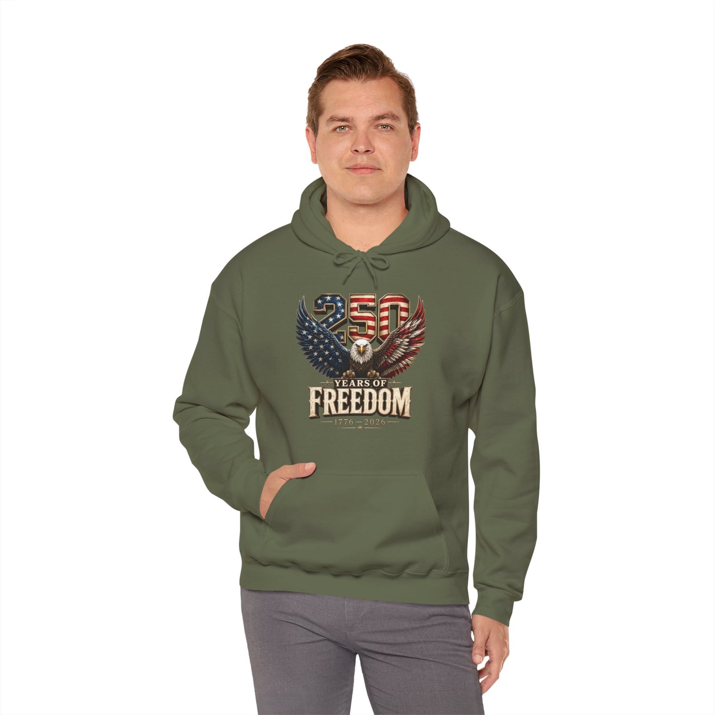 #250 250 Years of Freedom Eagle Patriotic American Flag Anniversary (1776–2026) Patriotic Hoodie