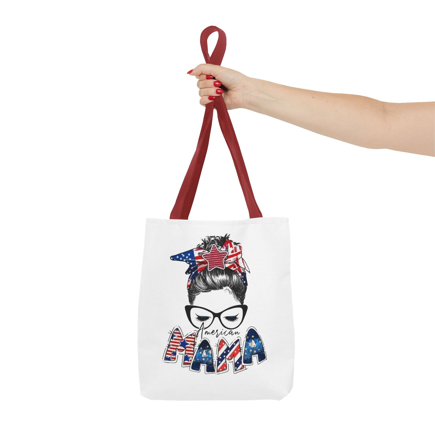 #250 Mama USA Flag Messy Bun Tote Bag
