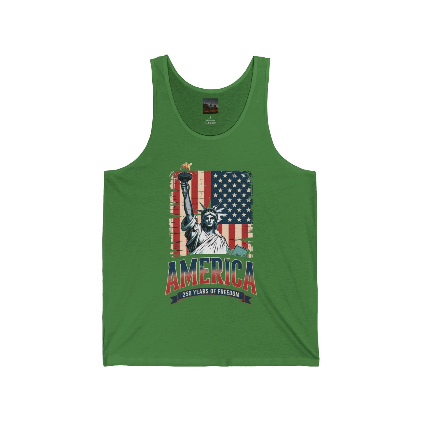 #250 Statue of Liberty American Flag 'America' Patriotic Independence Day Jersey Tank Top