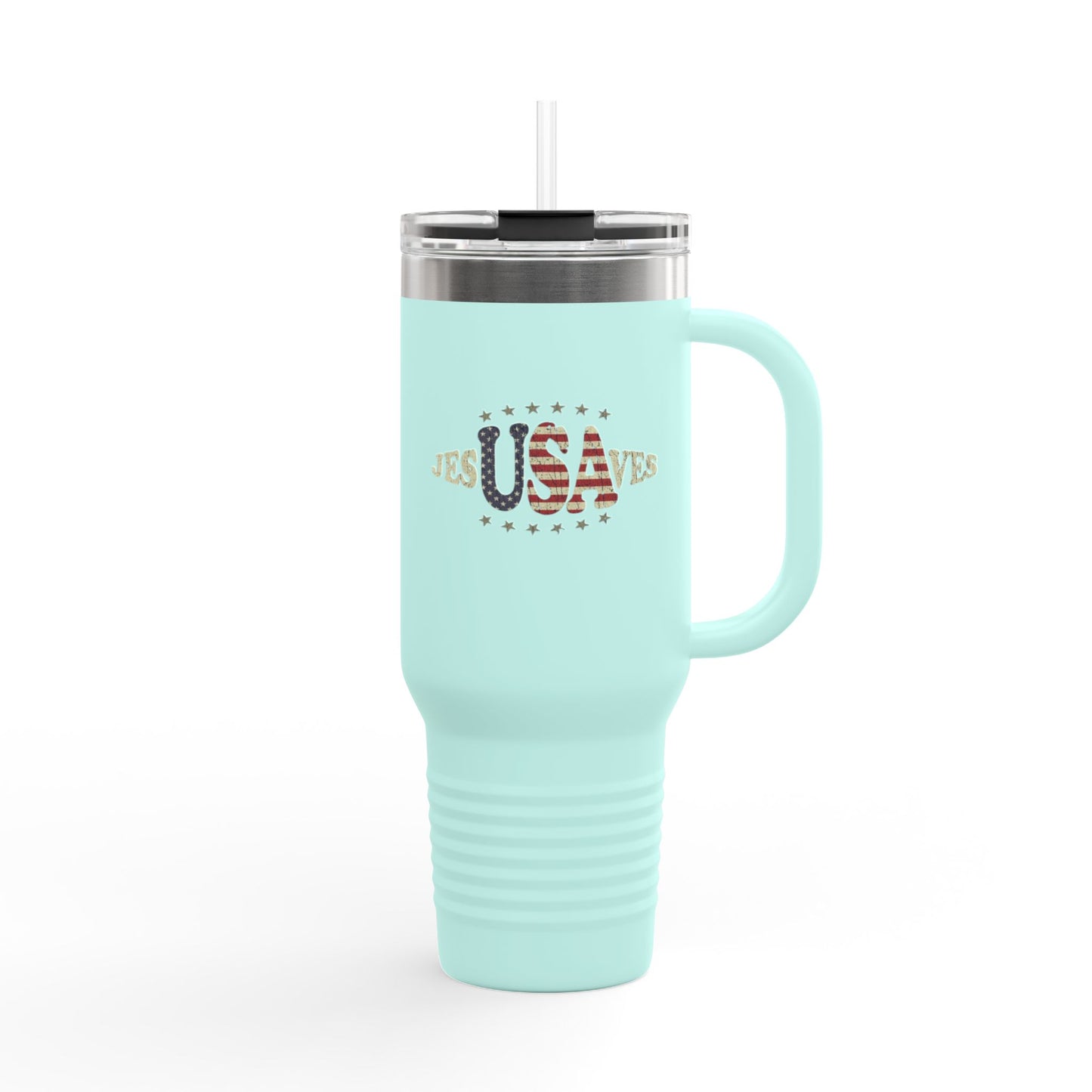 JesUSAves Patriotic 40oz Insulated Travel Mug – American Flag Christian Faith Steel Tumbler
