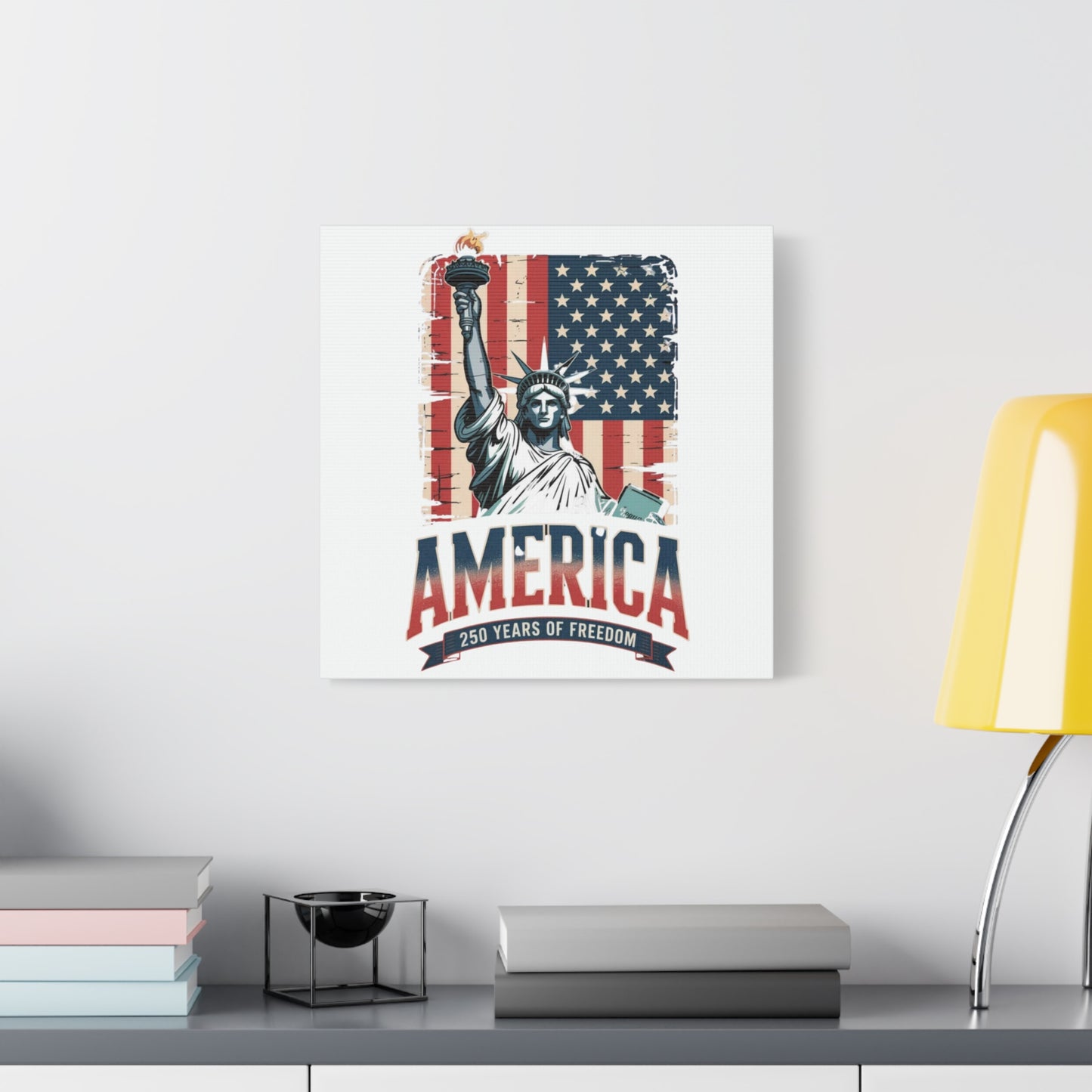 #250 Statue of Liberty American Flag 'America' Patriotic Independence Day Matte Canvas Wall Art