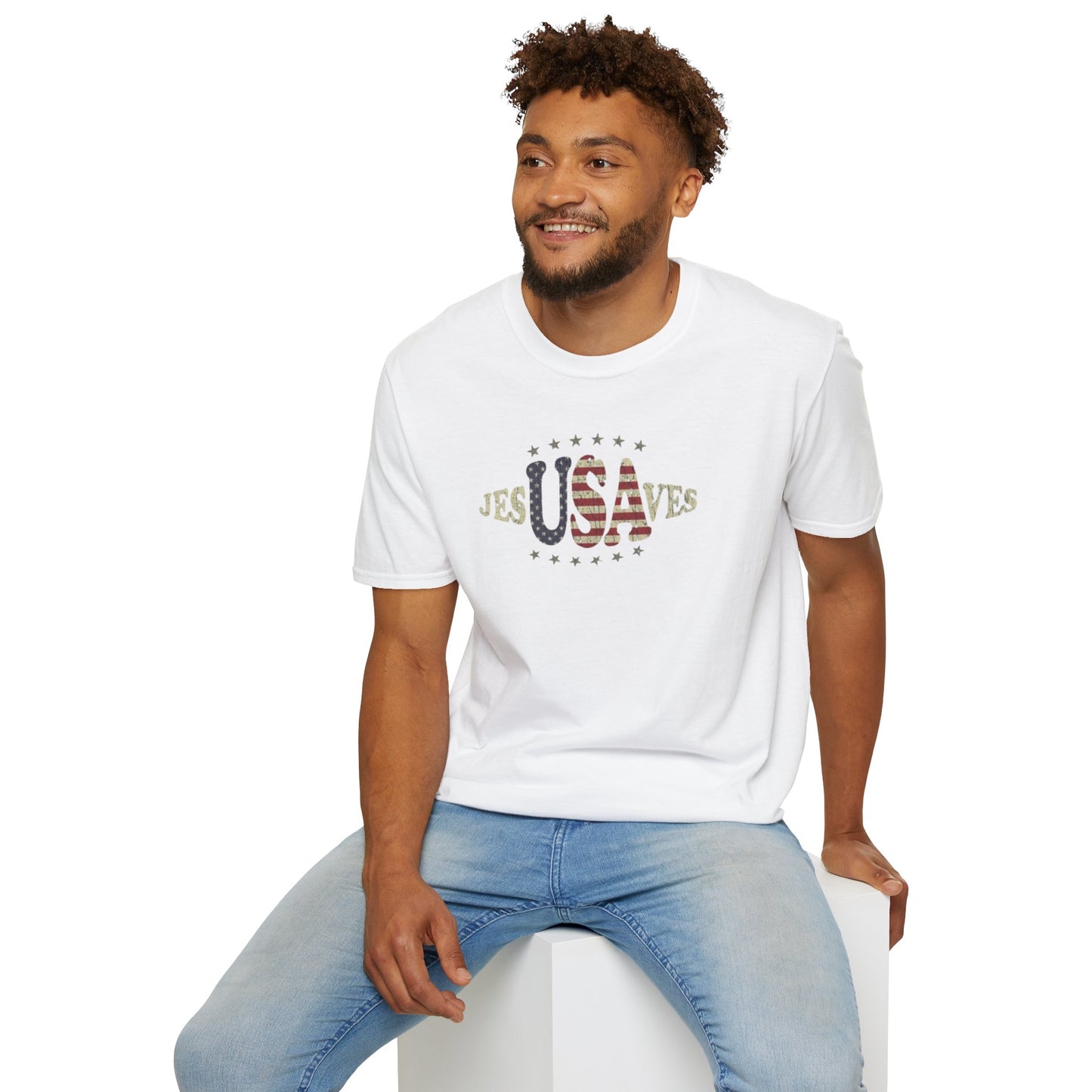 JesUSAves Patriotic T-Shirt — American Flag Christian Faith Tee