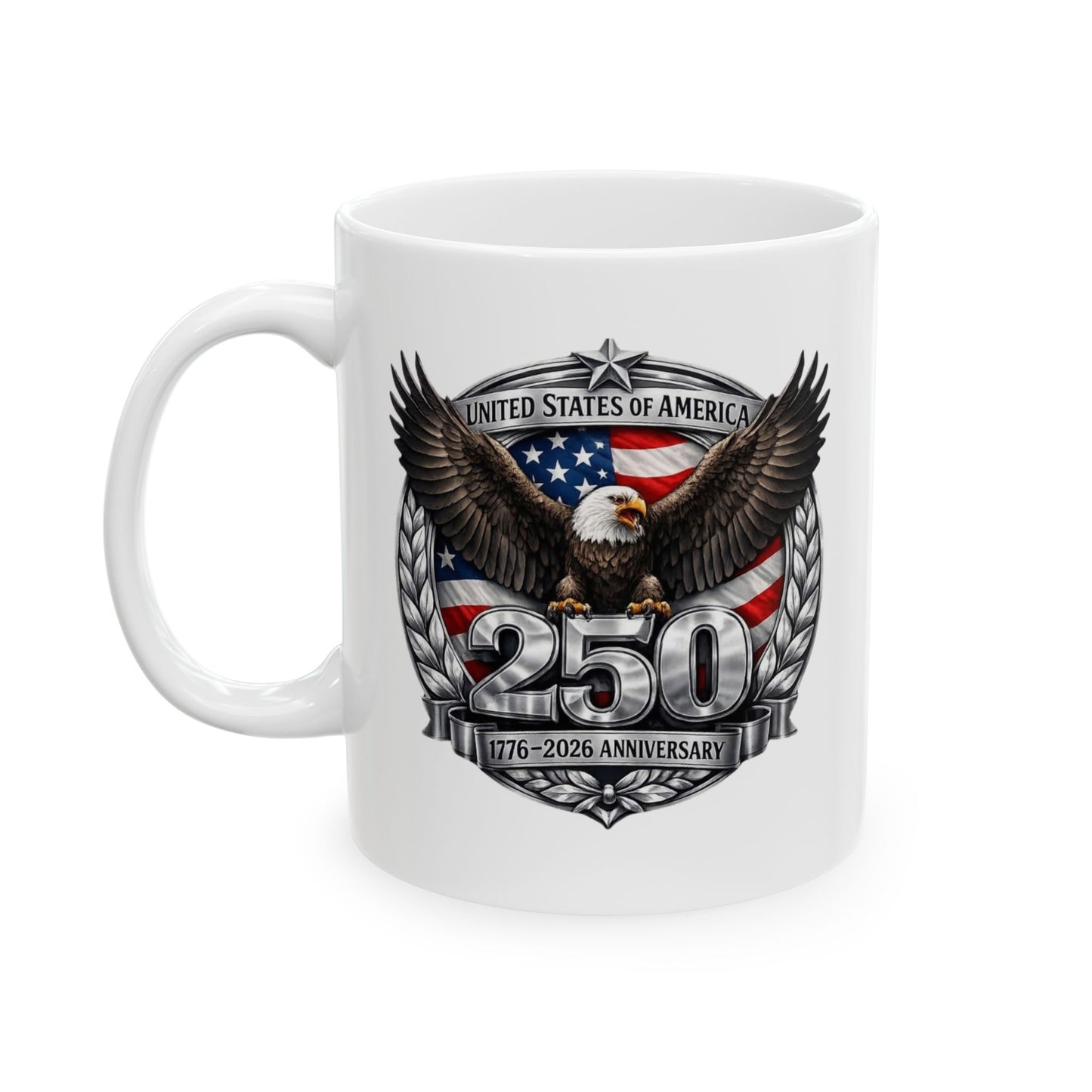 #250 Patriotic Bald Eagle 250 United States Emblem Ceramic Mug Coffee Cup (11oz, 15oz)