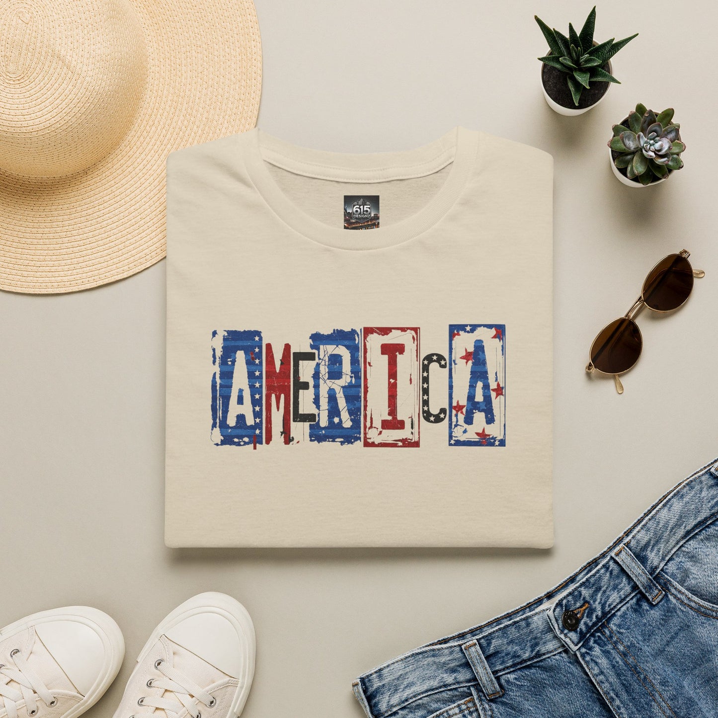 #250 America Retro Block Text Patriotic T-Shirt