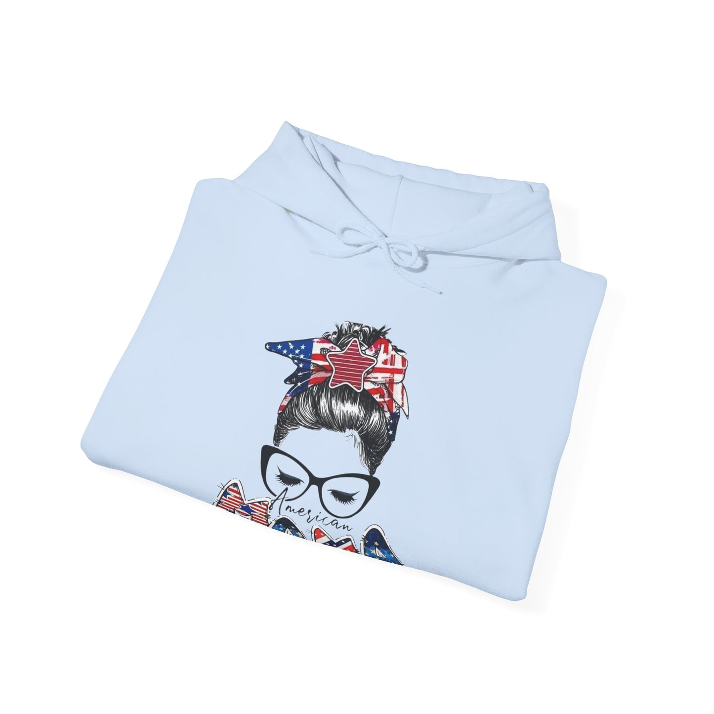 #250 Mama USA Flag Messy Bun Hoodie