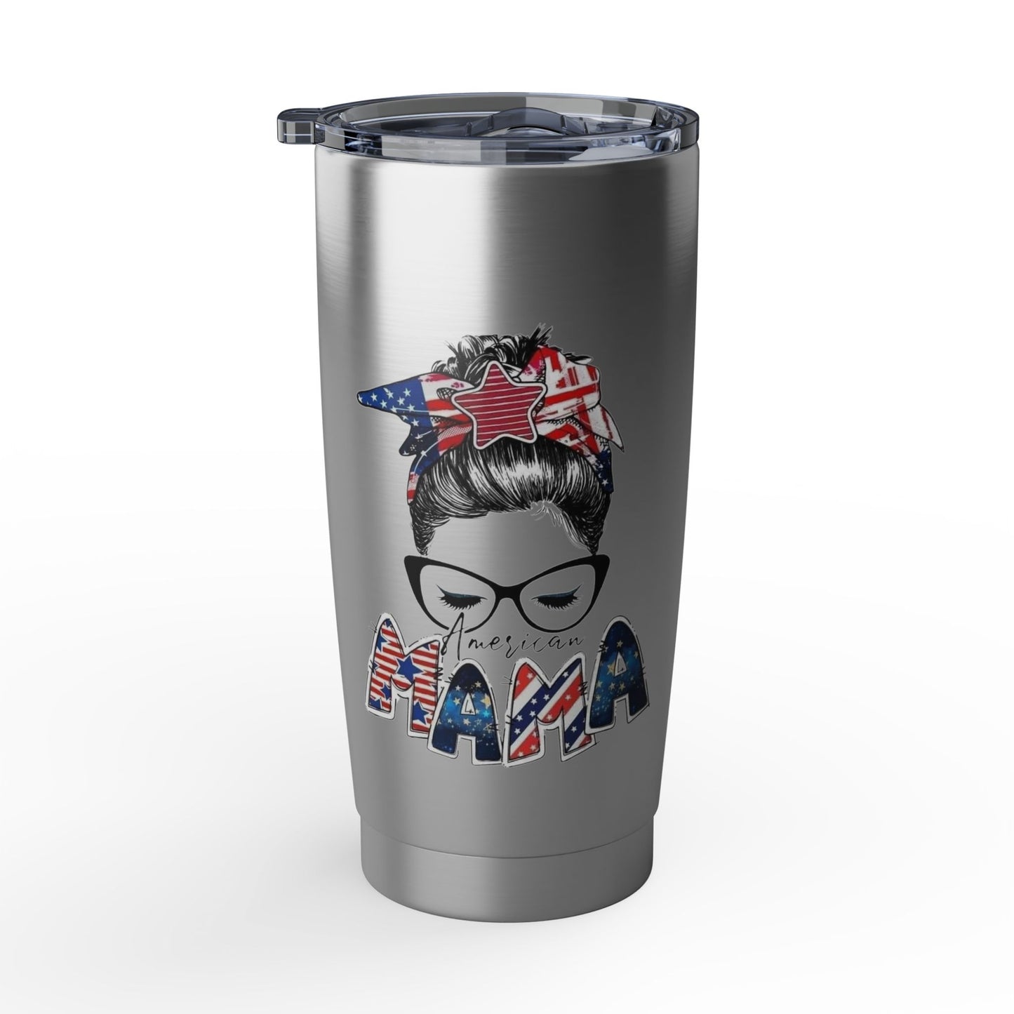 #250 Mama USA Flag Messy Bun 20oz Stainless Travel Tumbler 'Vagabond'