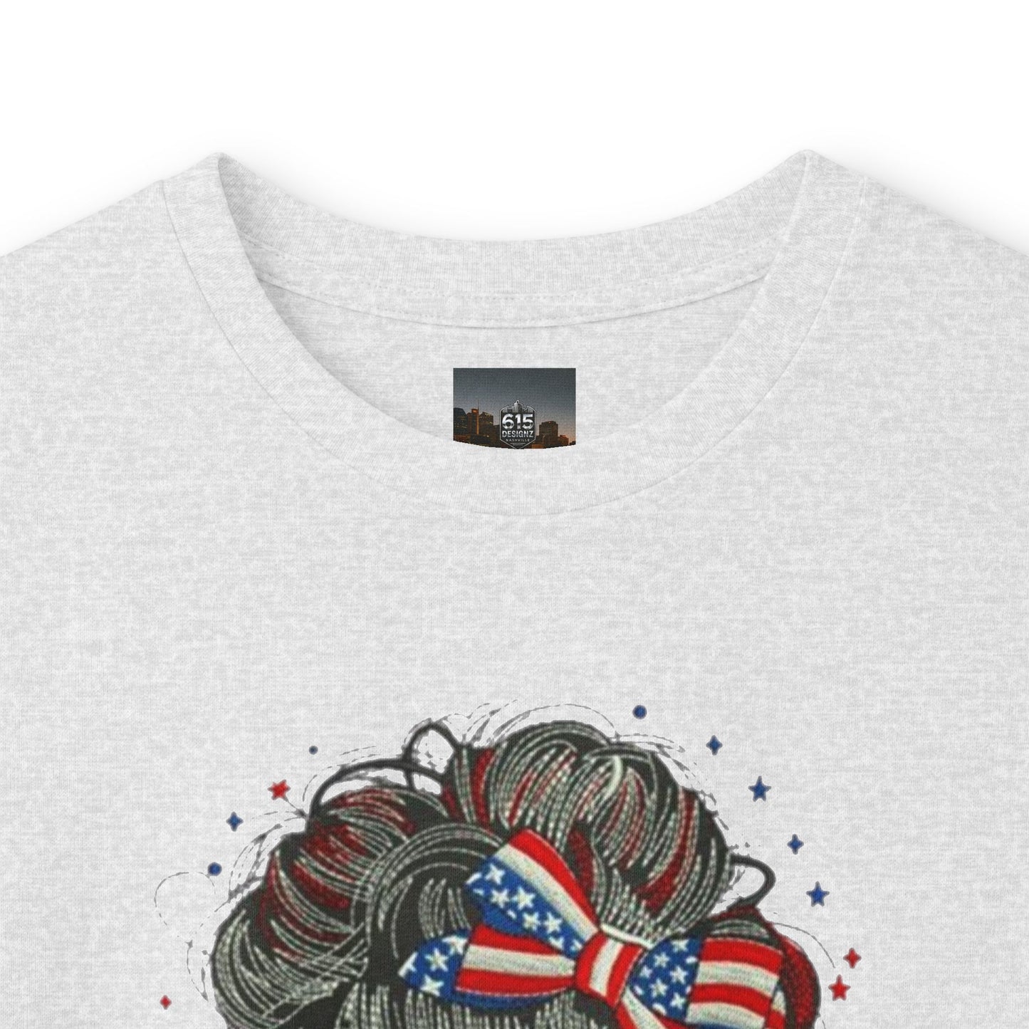 #250 "All American Girl" Patriotic Messy Bun Long Sleeve Tee