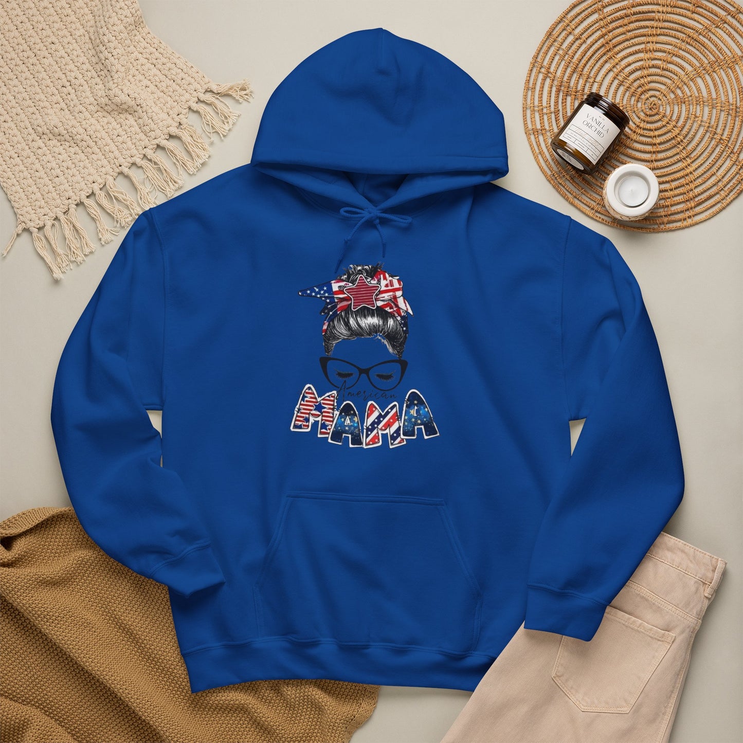 #250 Mama USA Flag Messy Bun Hoodie