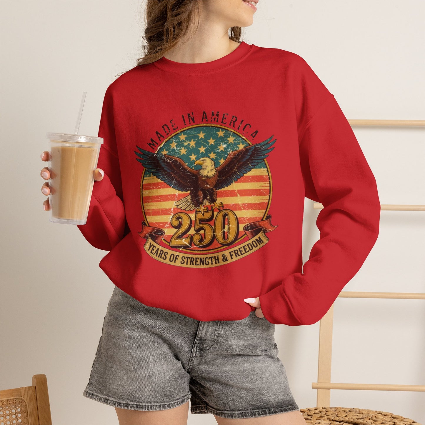 #250 Made in America Eagle 250th Anniversary Patriotic Crewneck Sweatshirt