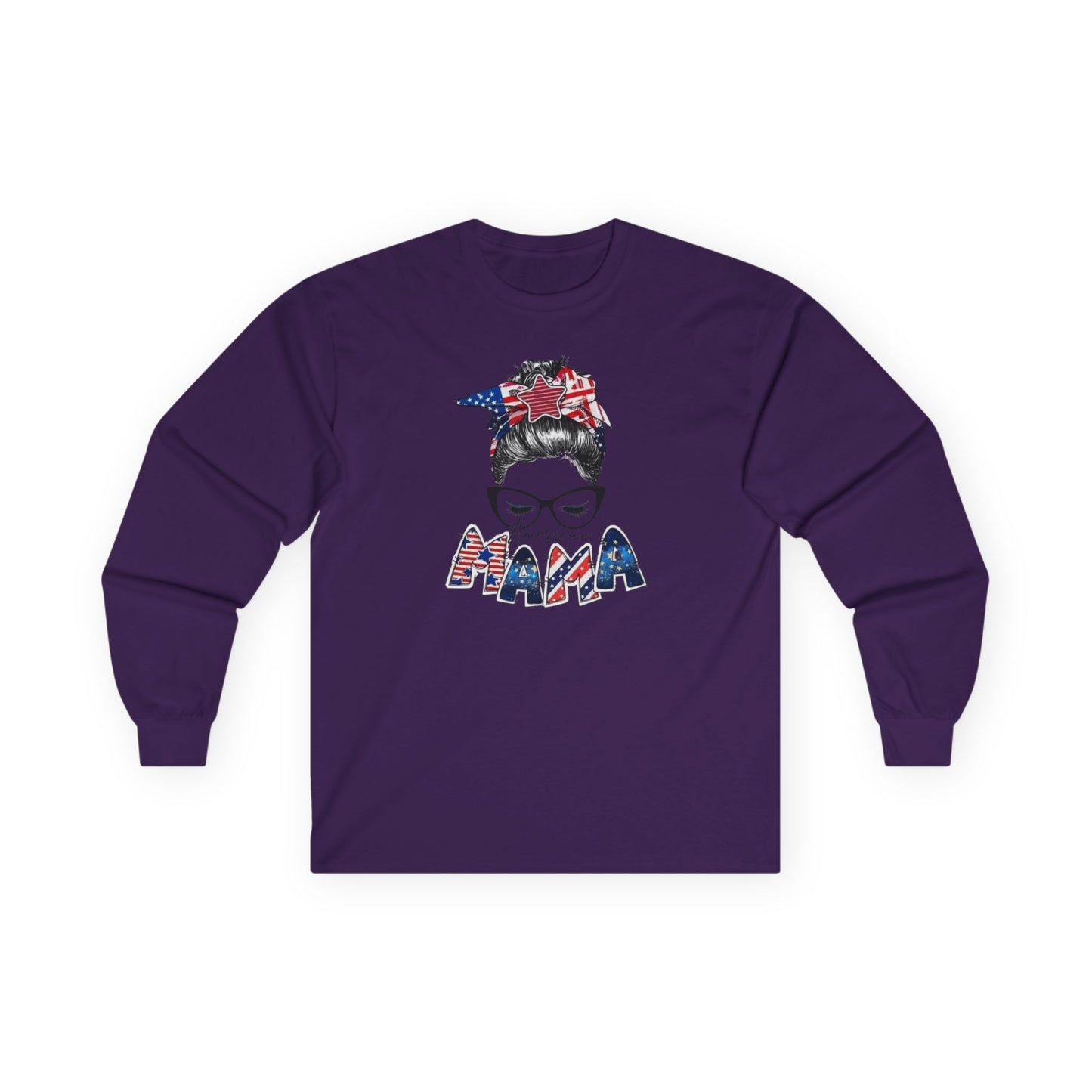 #250 Mama USA Flag Messy Bunn Long Sleeve Tee