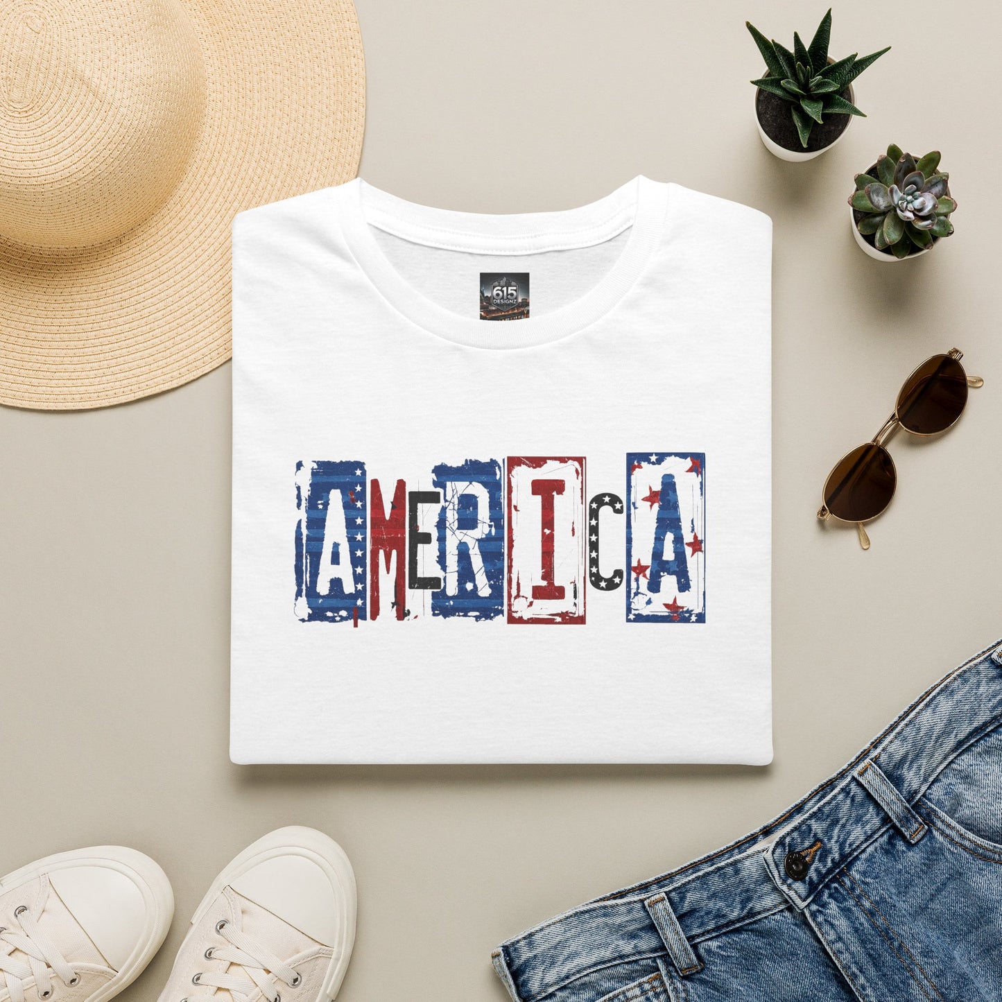 #250 America Retro Block Text Patriotic T-Shirt