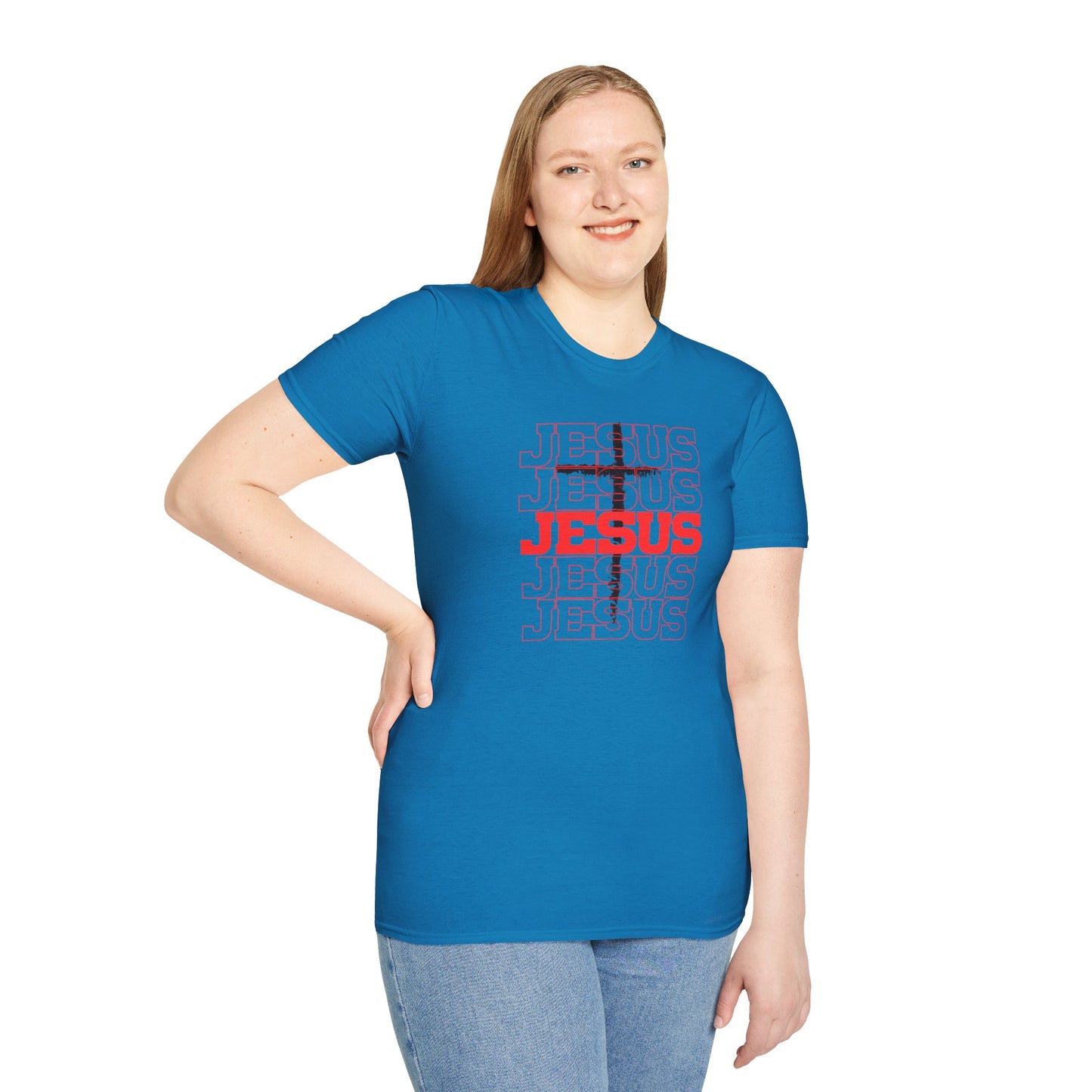 Jesus Cross Red Text Black Cross Graphic T-Shirt — Religious Faith Tee