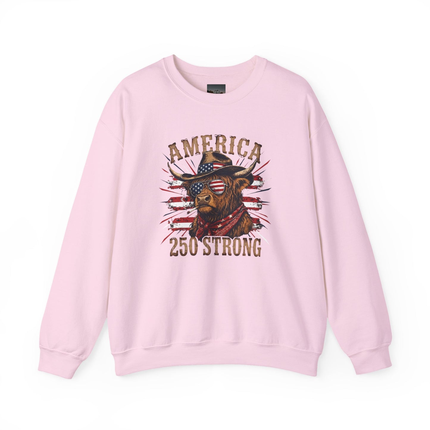 #250 America 250 Strong Patriotic Bull with American Flag Sweatshirt