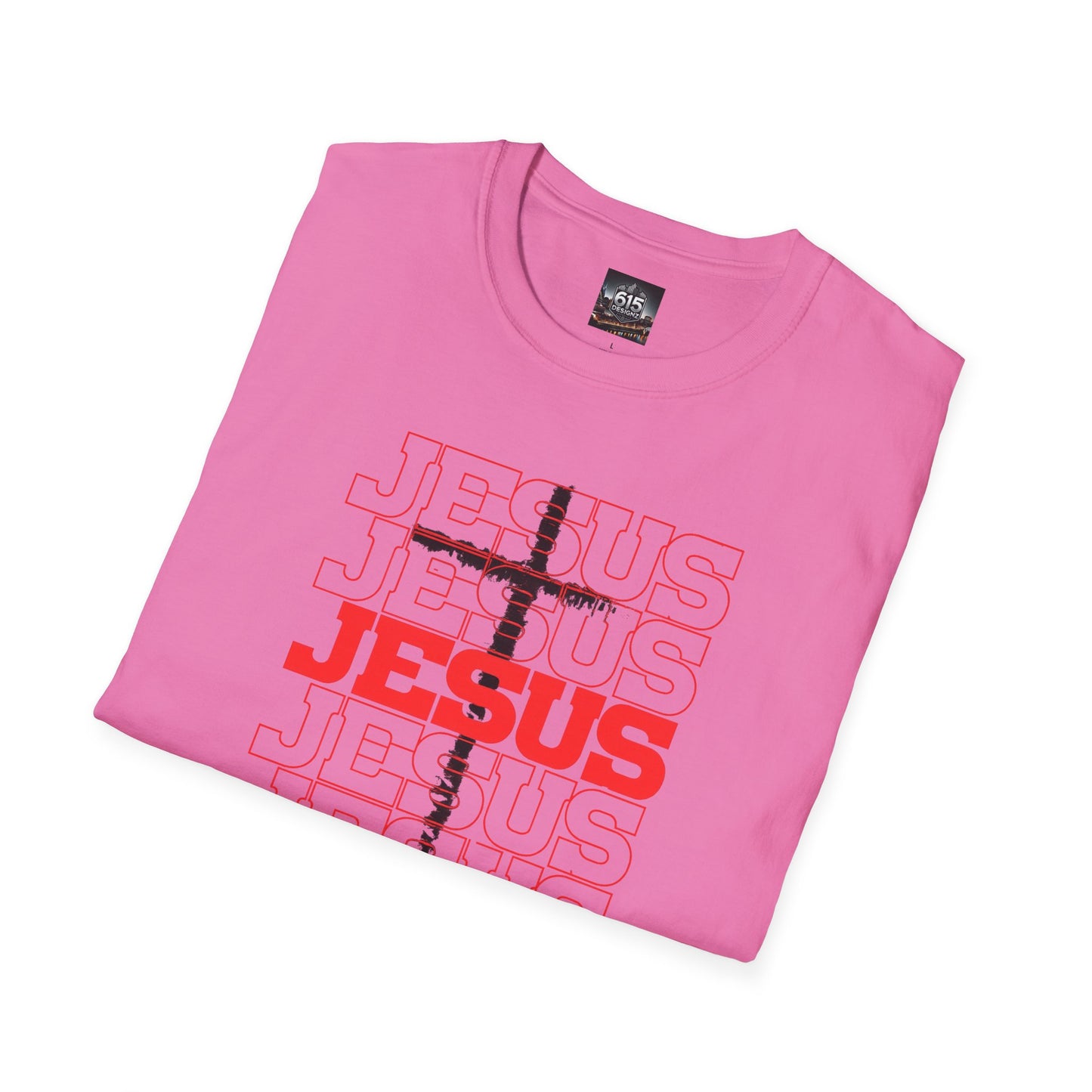 Jesus Cross Red Text Black Cross Graphic T-Shirt — Religious Faith Tee
