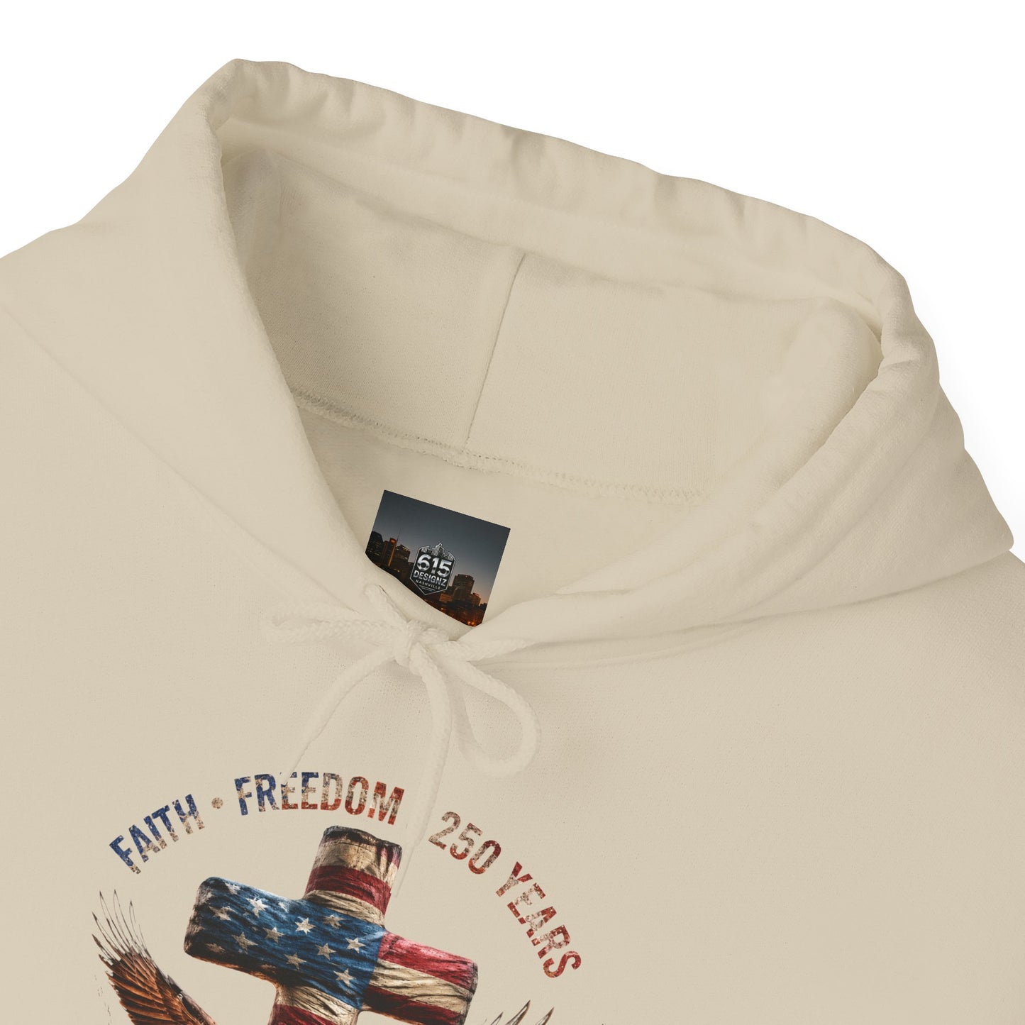 #250 Faith • Freedom 250 Years American Flag Cross & Eagle 1776-2026 Hoodie