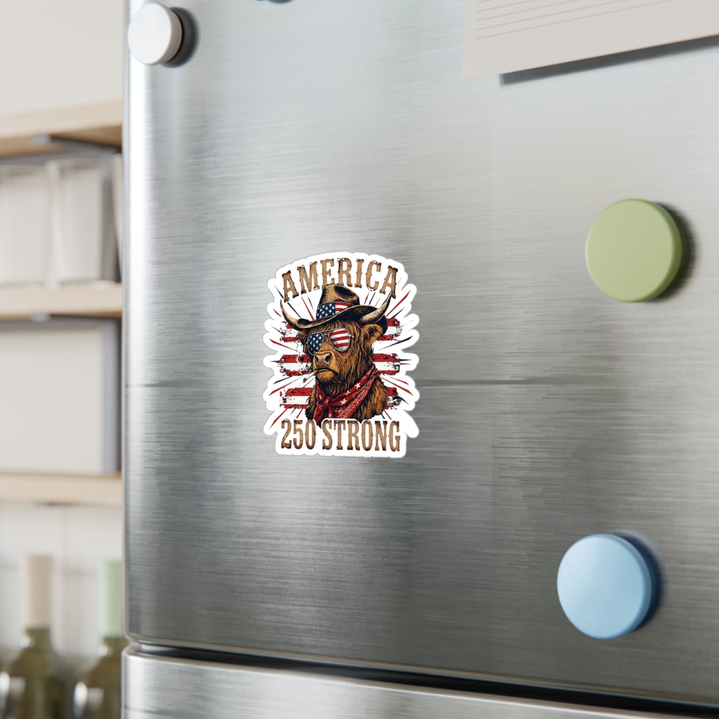 #250 America 250 Strong Patriotic Bull with American Flag Vinyl Sticker Kiss-Cut Decal (Fourth of July)