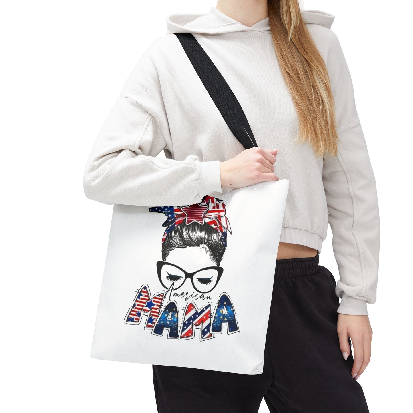 #250 Mama USA Flag Messy Bun Tote Bag
