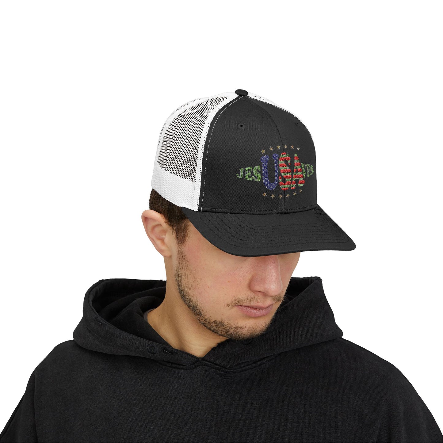 JesUSAves Patriotic Snapback Trucker Cap American Flag Christian Faith