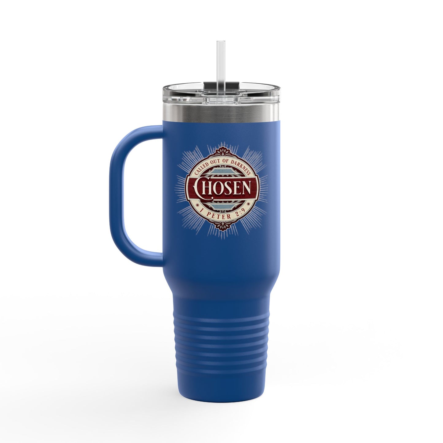Chosen 40oz Insulated Travel Mug – "Called Out of Darkness" Faith Tumbler with Handle, Vacuum-Sealed
