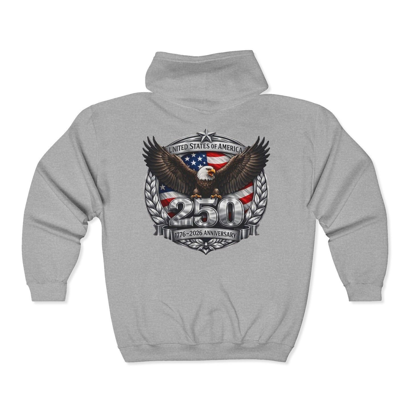 #250 Patriotic Bald Eagle 250 United States Emblem Zip Hoodie