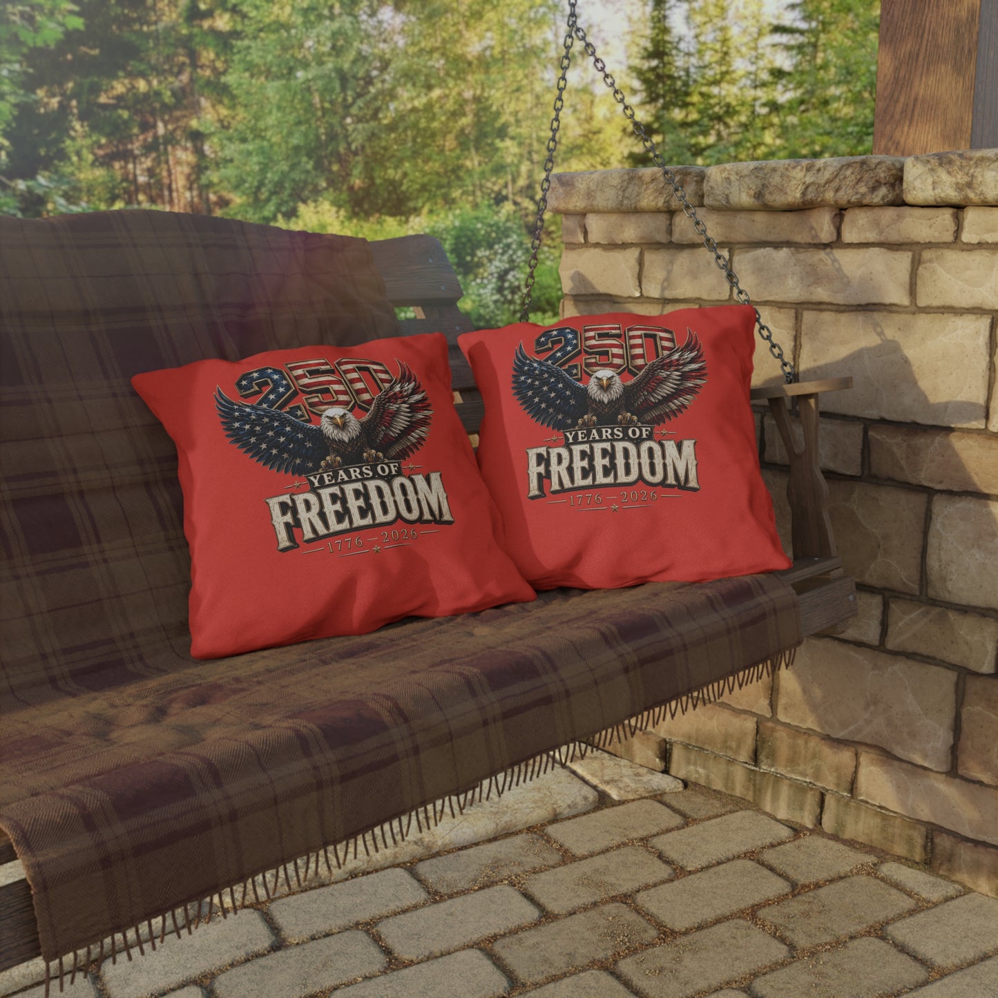 #250 250 Years of Freedom Eagle Patriotic American Flag Anniversary (1776–2026) Outdoor Throw Pillow