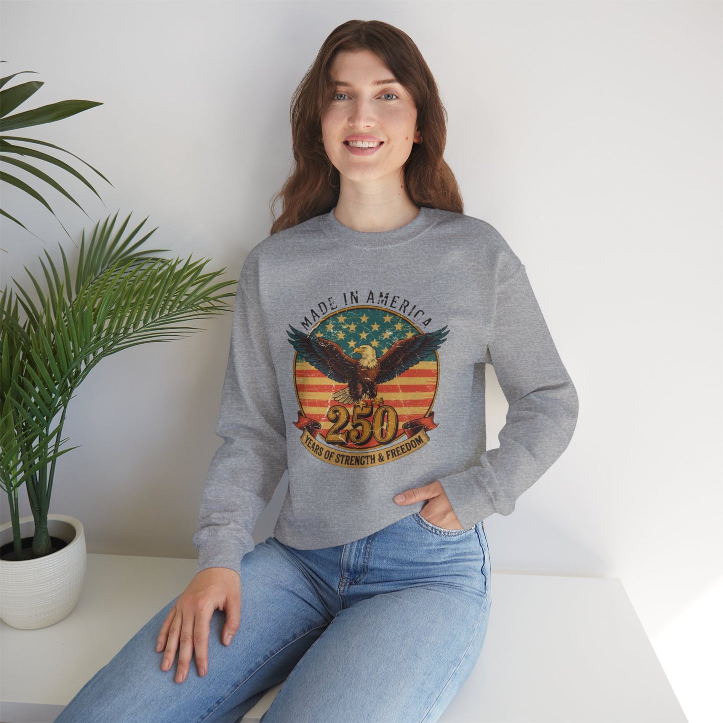 #250 Made in America Eagle 250th Anniversary Patriotic Crewneck Sweatshirt