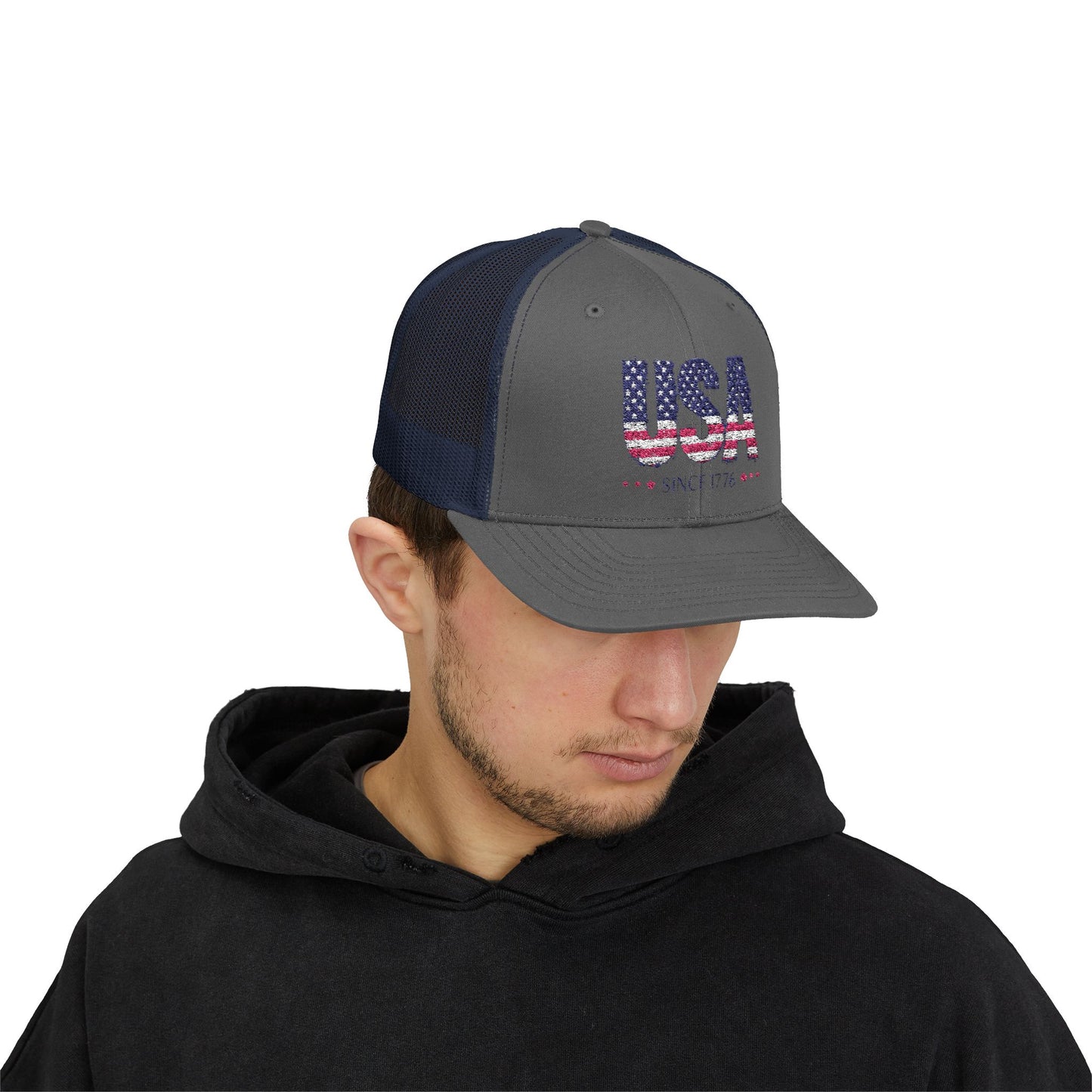 #250 USA Flag "USA Since 1776" Patriotic Snapback Trucker Cap