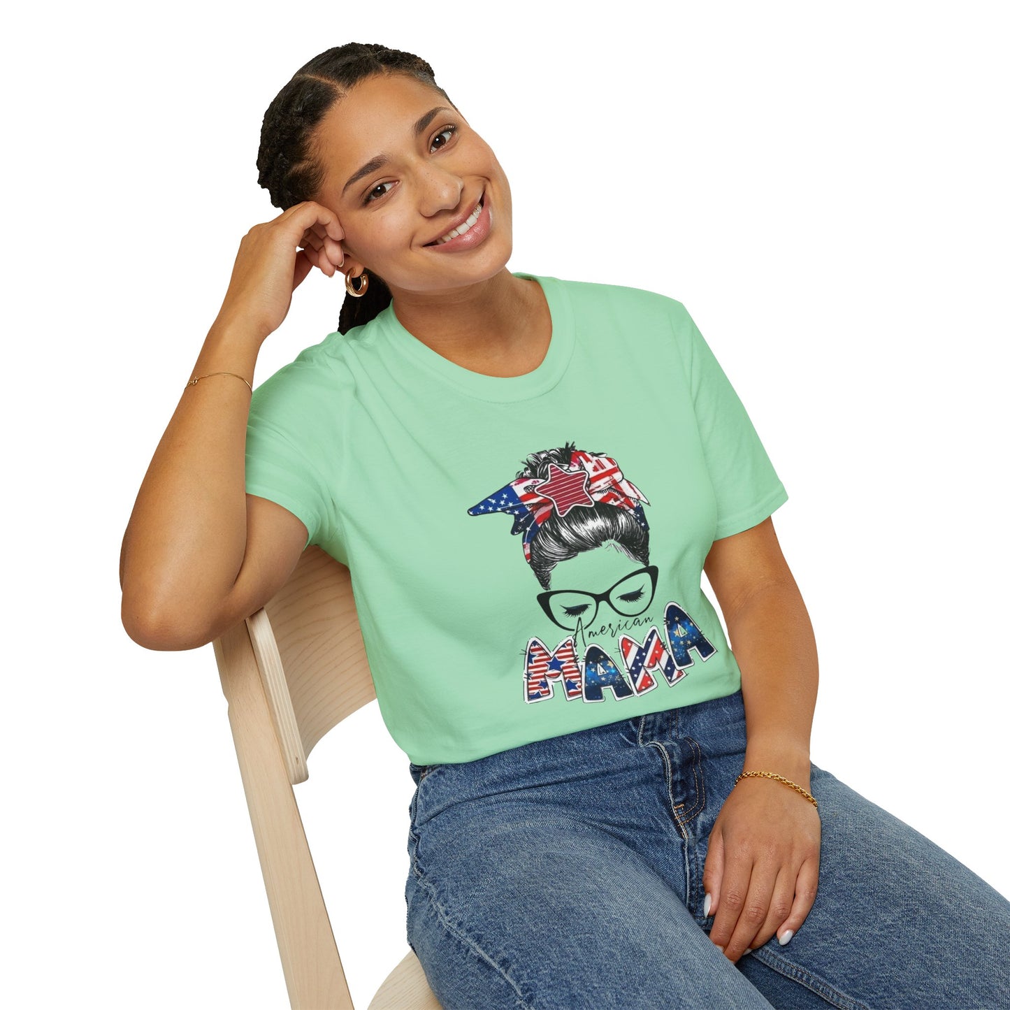 Mama USA Flag Messy Bun T-Shirt
