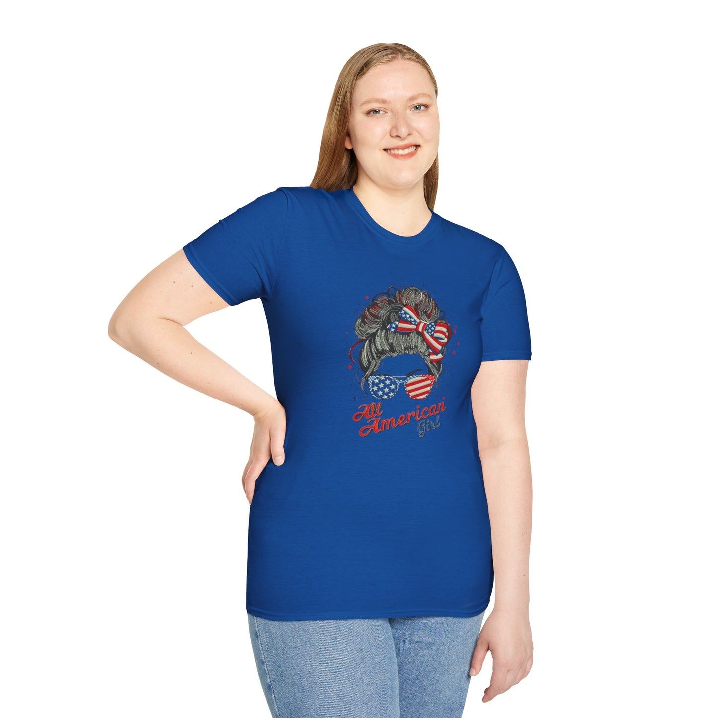 #250 "All American Girl" Patriotic Messy Bun T-Shirt