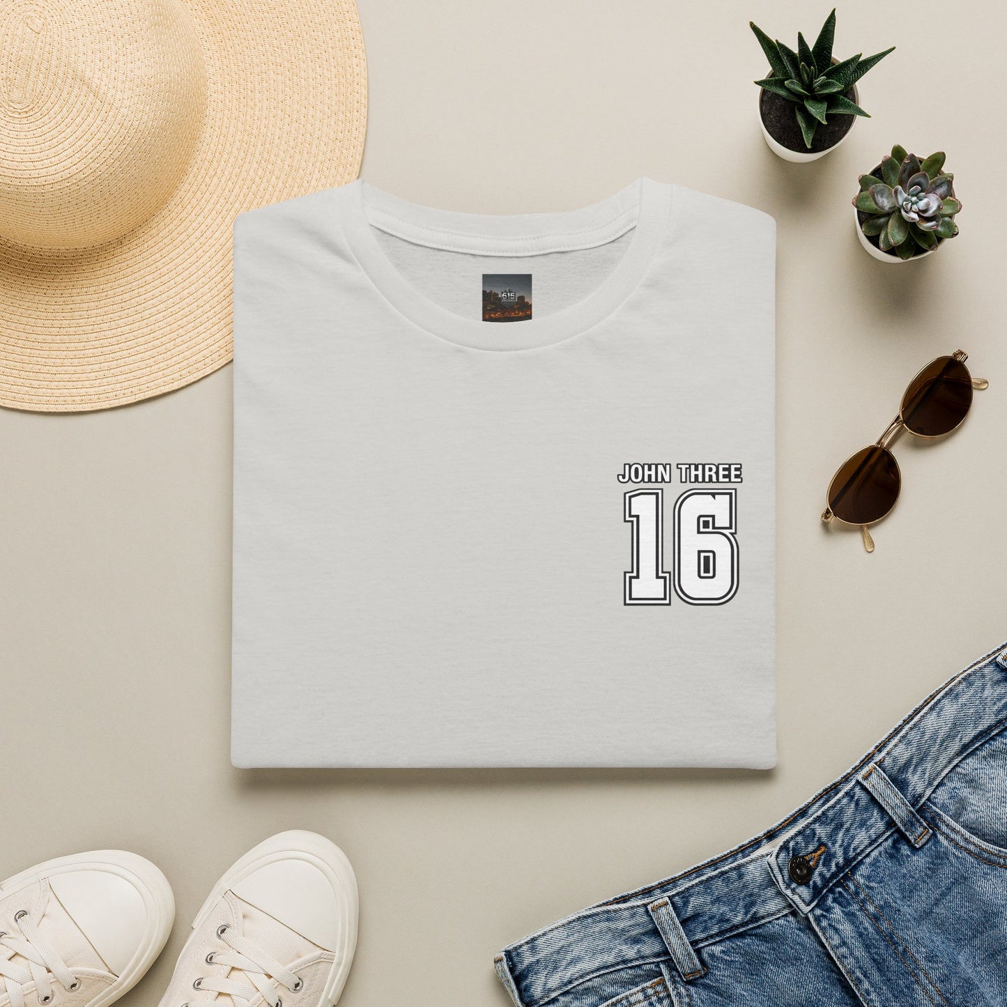 John Three 16 Chest and Back Jersey Print with Scripture Tee
