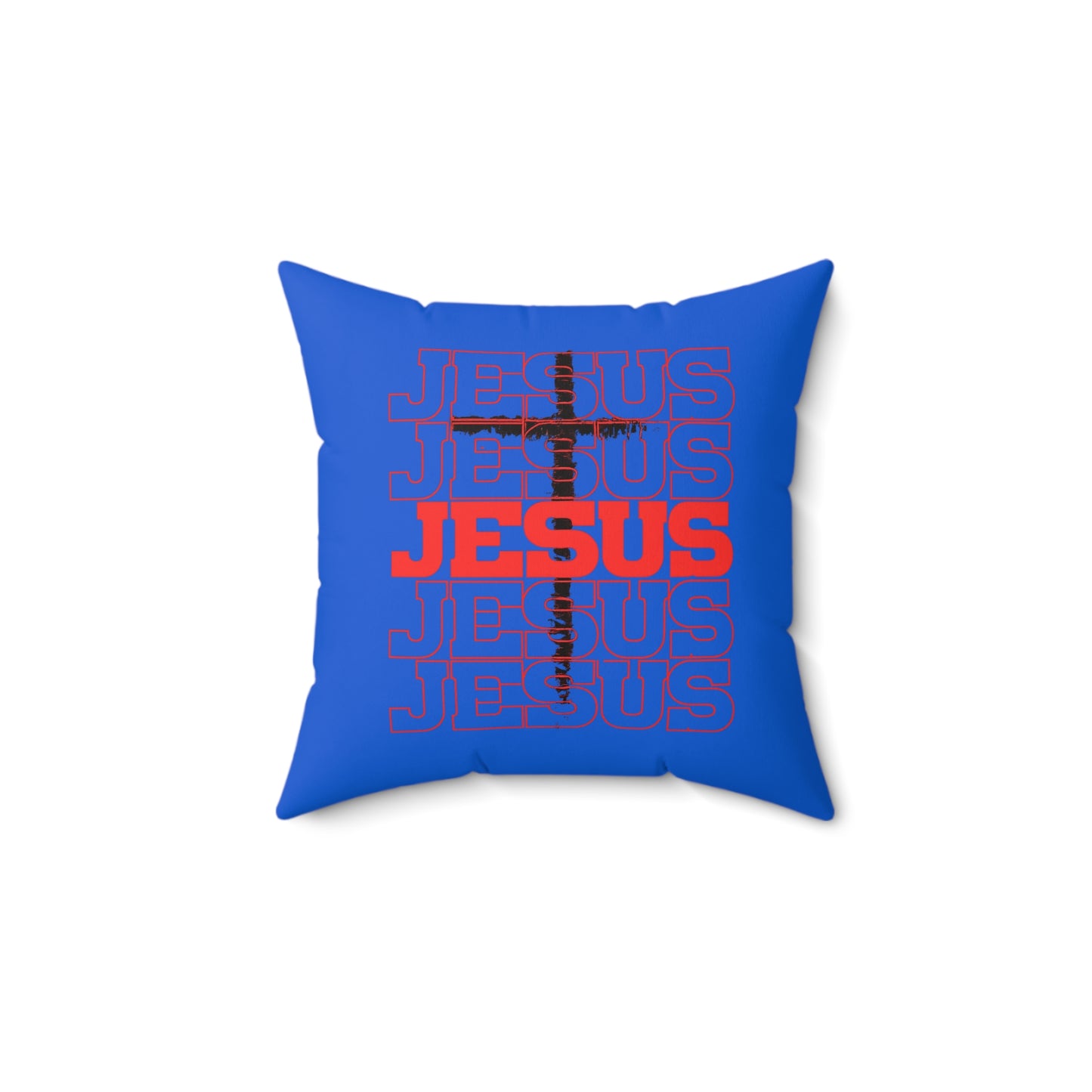 Jesus Cross Red Text Black Cross Graphic - Decorative Throw Pillow for Christian Home Decor
