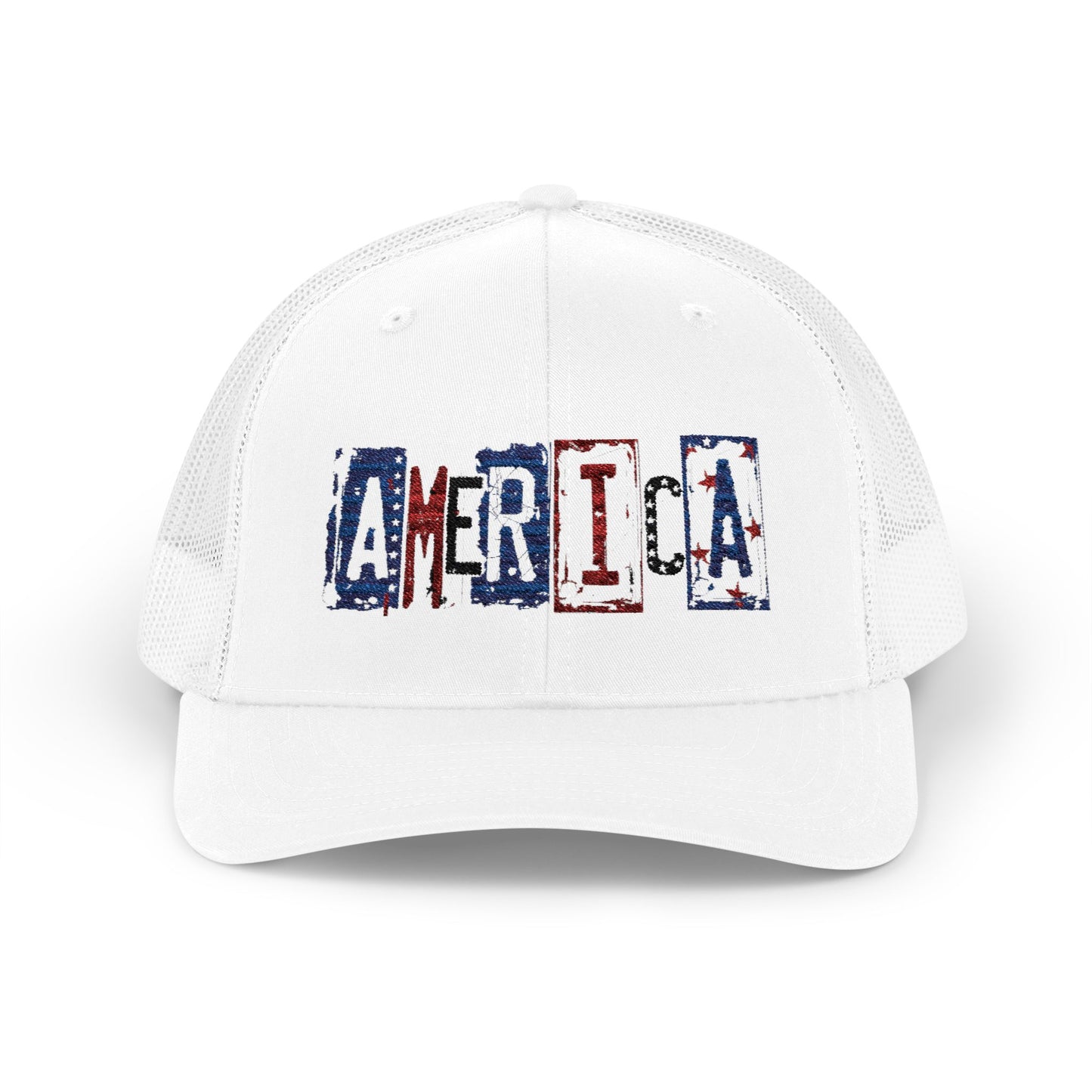 #250 America Retro Block Text Patriotic Snapback Trucker Cap