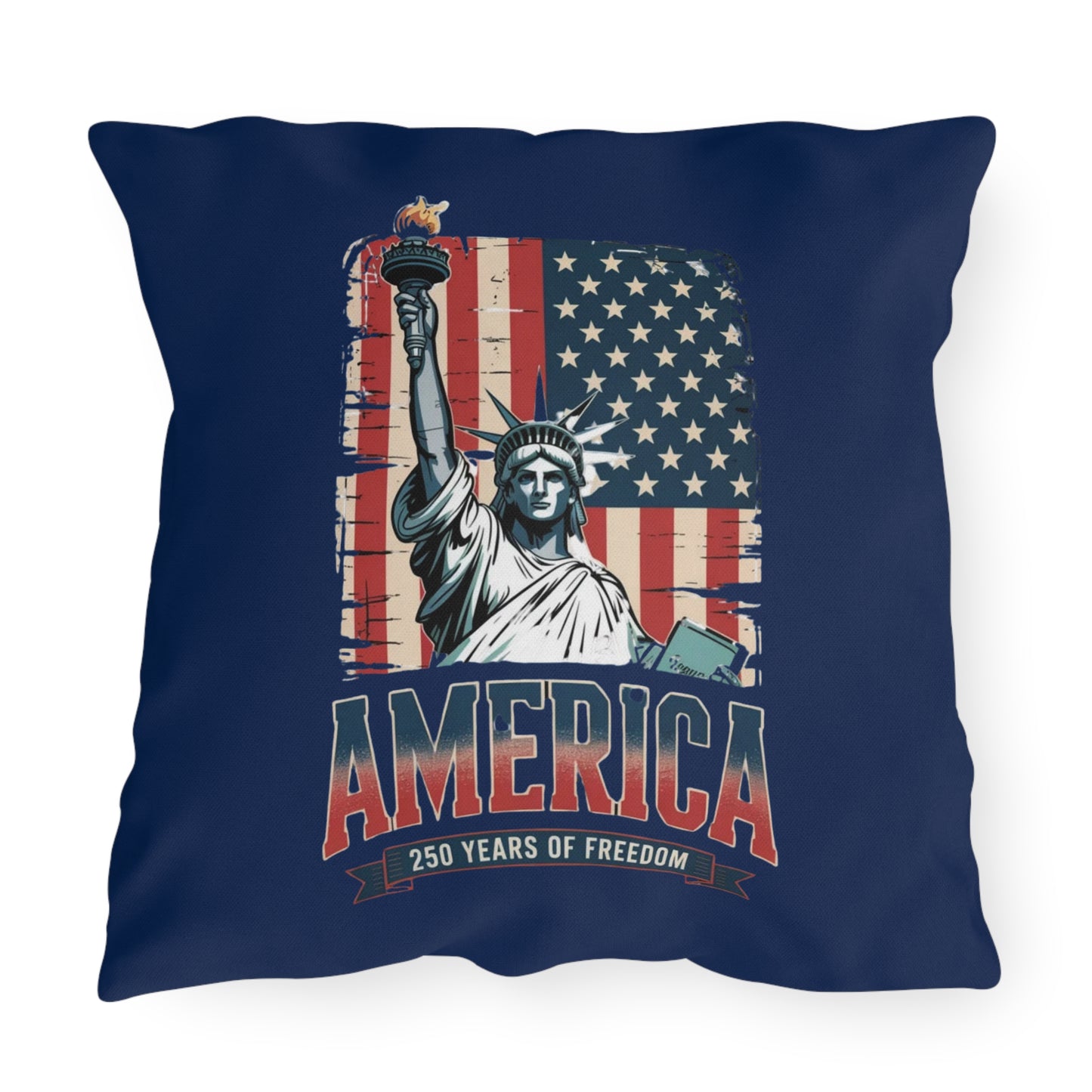 #250 Statue of Liberty American Flag 'America' Patriotic Independence Day Outdoor Throw Pillow