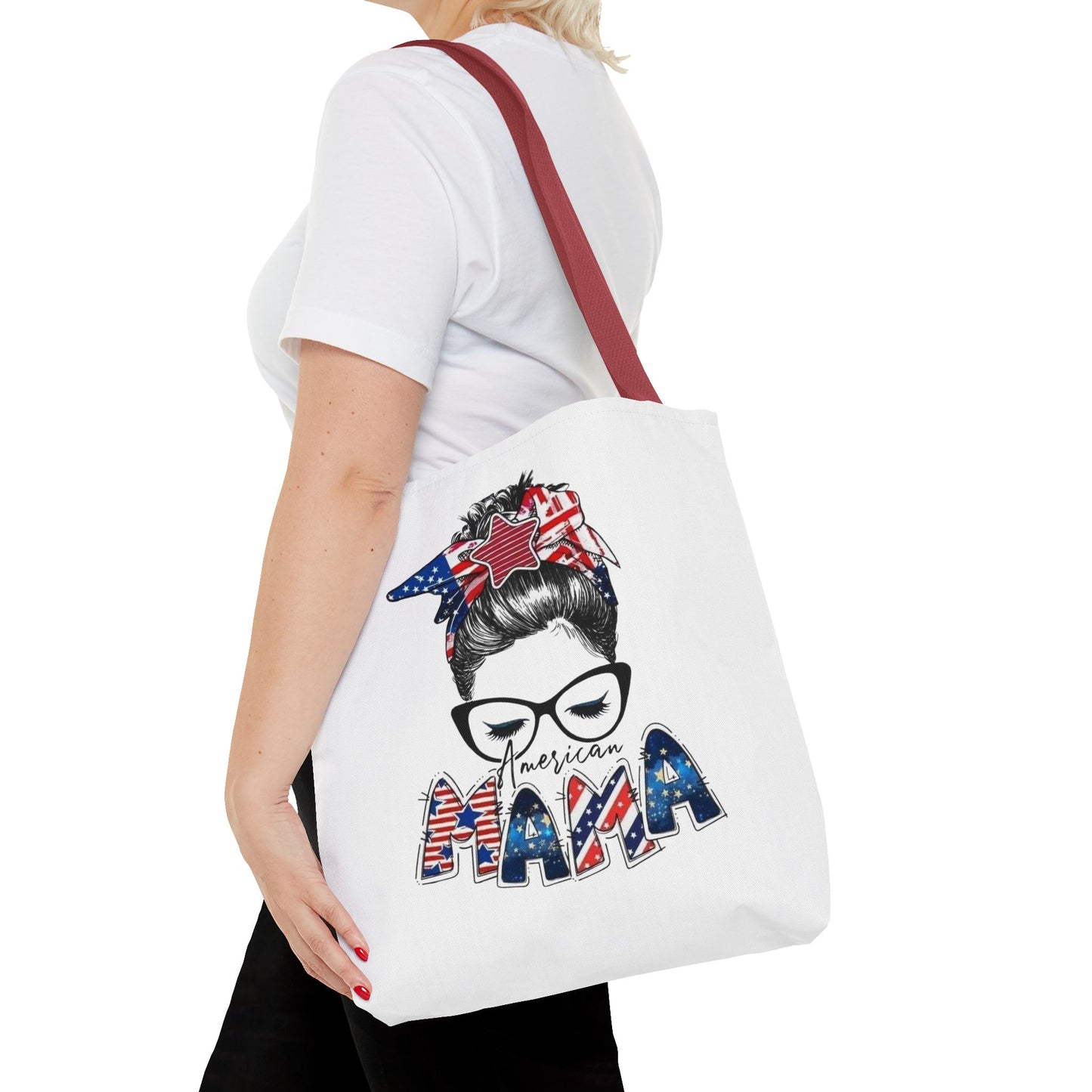 #250 Mama USA Flag Messy Bun Tote Bag