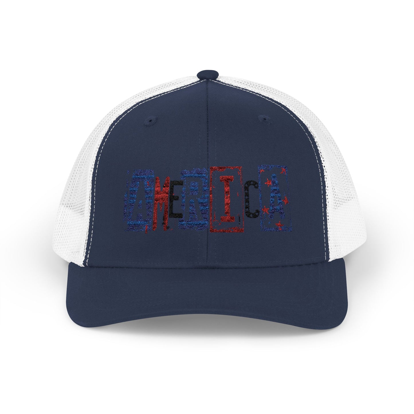 #250 America Retro Block Text Patriotic Snapback Trucker Cap