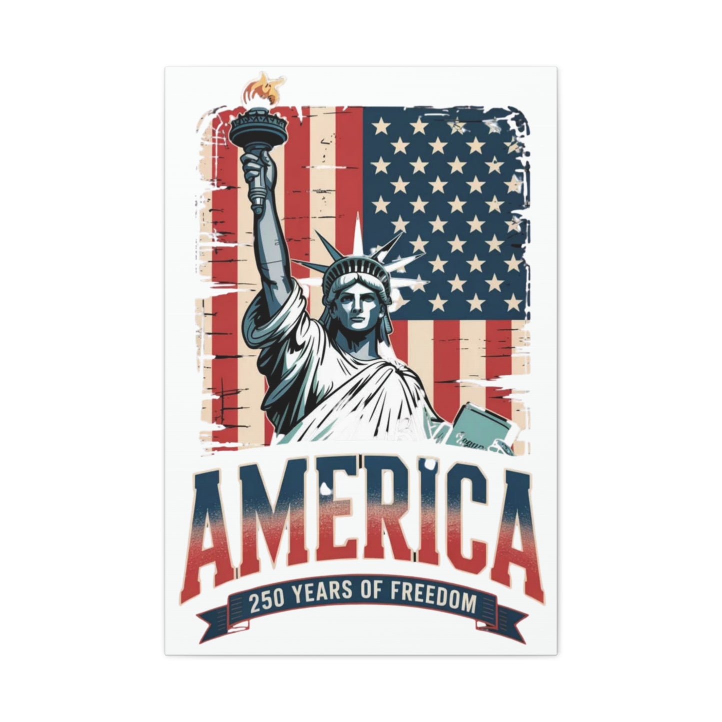 #250 Statue of Liberty American Flag 'America' Patriotic Independence Day Matte Canvas Wall Art