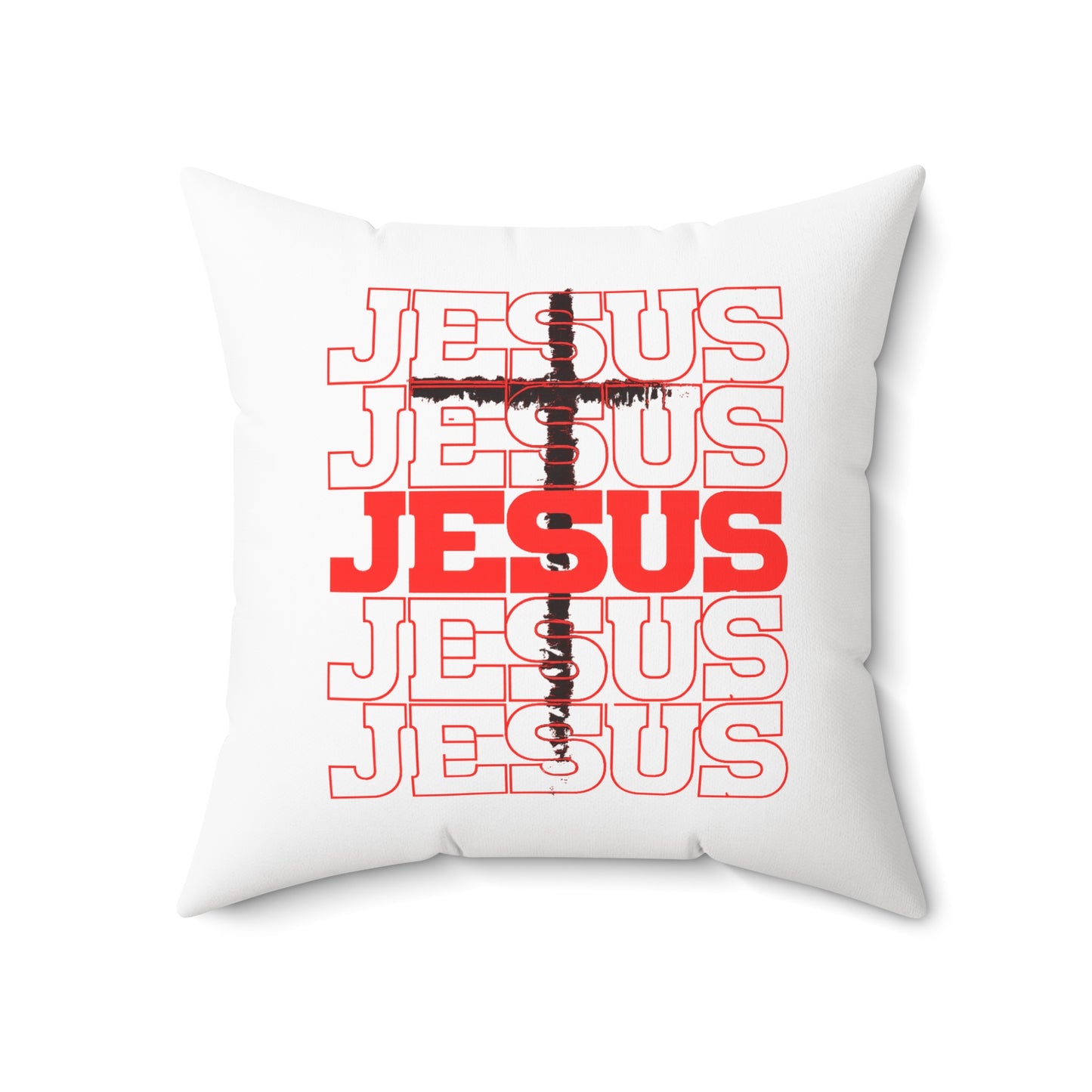 Jesus Cross Red Text Black Cross Graphic - Decorative Throw Pillow for Christian Home Decor