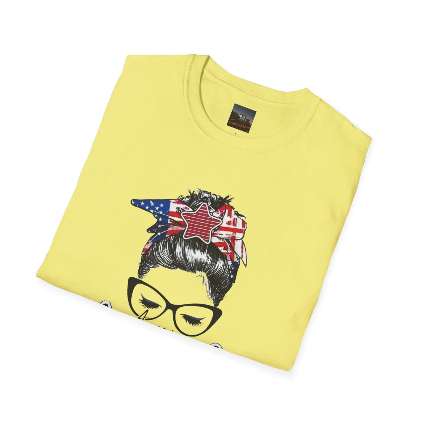 Mama USA Flag Messy Bun T-Shirt