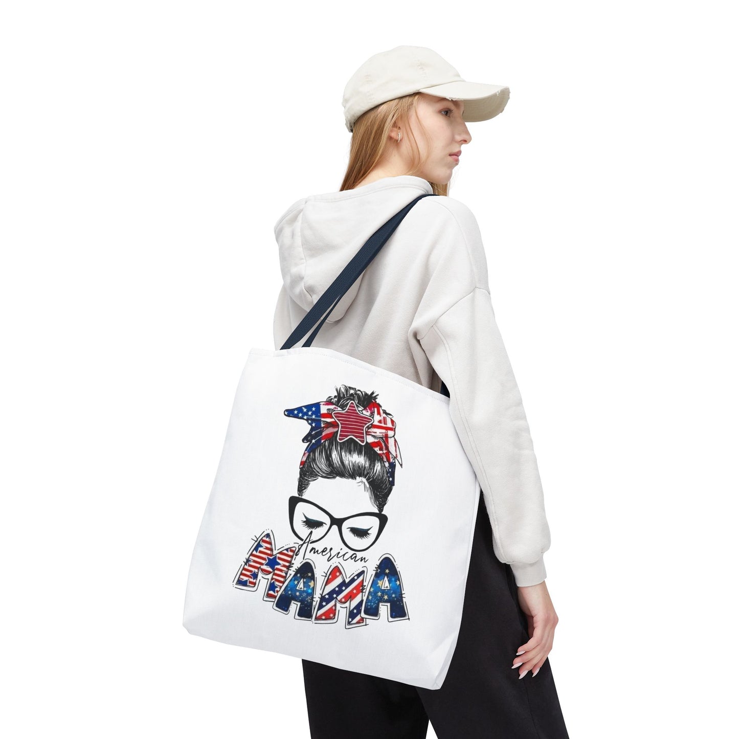 #250 Mama USA Flag Messy Bun Tote Bag