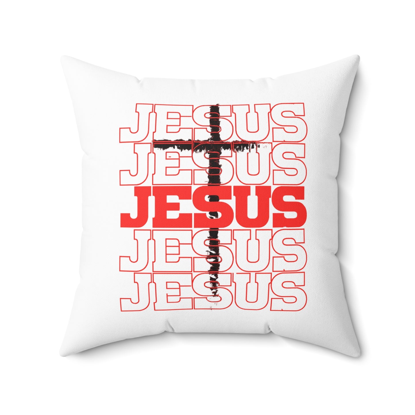 Jesus Cross Red Text Black Cross Graphic - Decorative Throw Pillow for Christian Home Decor